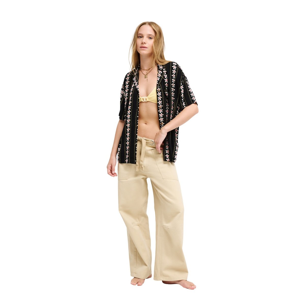 Chemise manches courtes CRAZY VAHINI. noir anthracite hibiscus real strip, ROXY