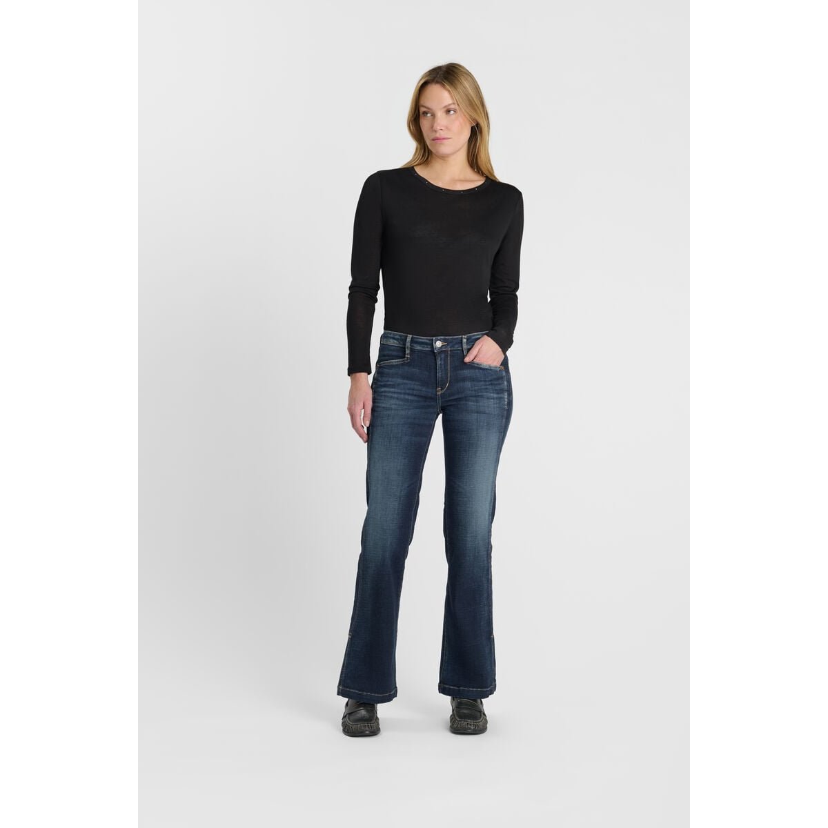 Jeans flare , longueur 34 blue, LE TEMPS DES CERISES