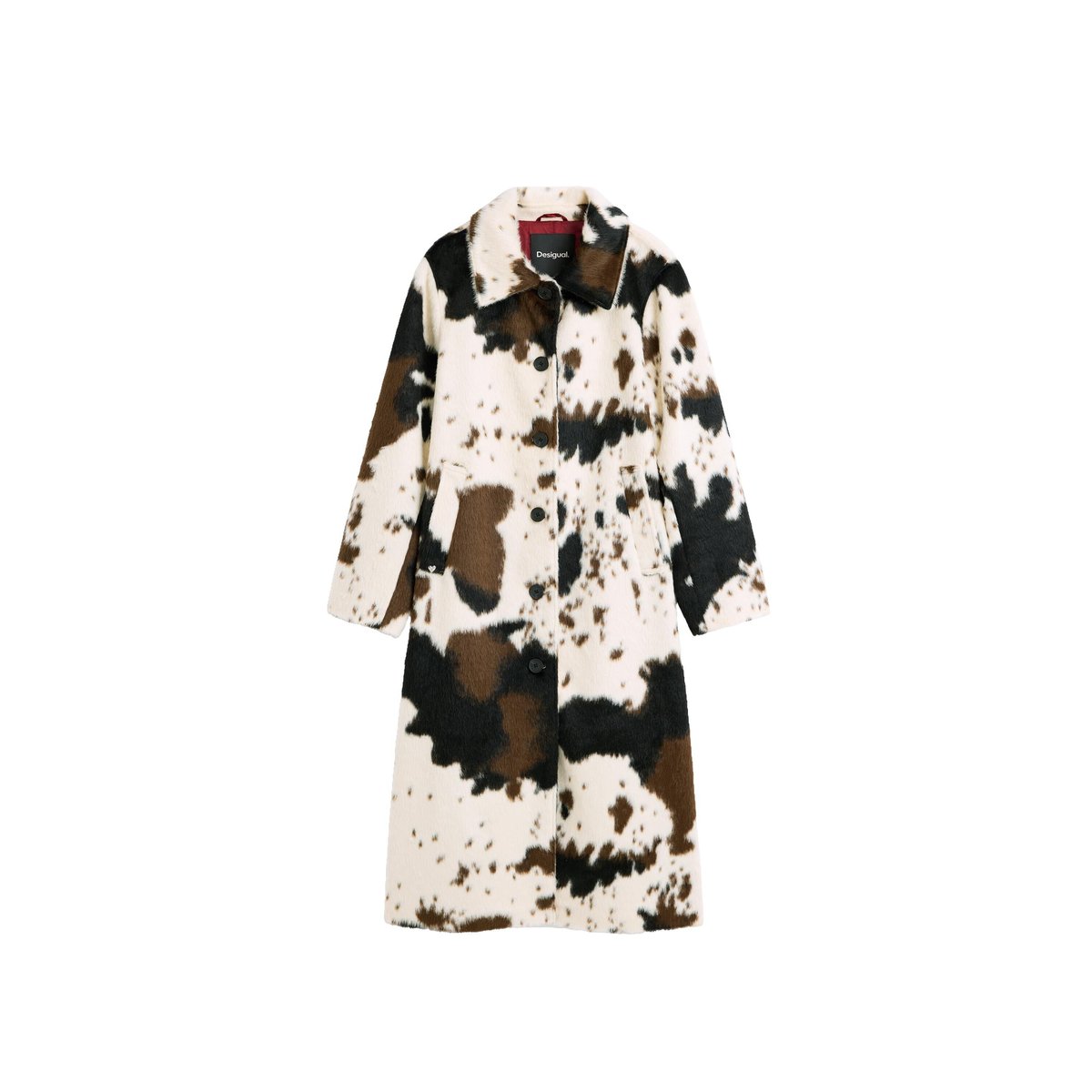 Manteau imprimé à poils longs beige, DESIGUAL