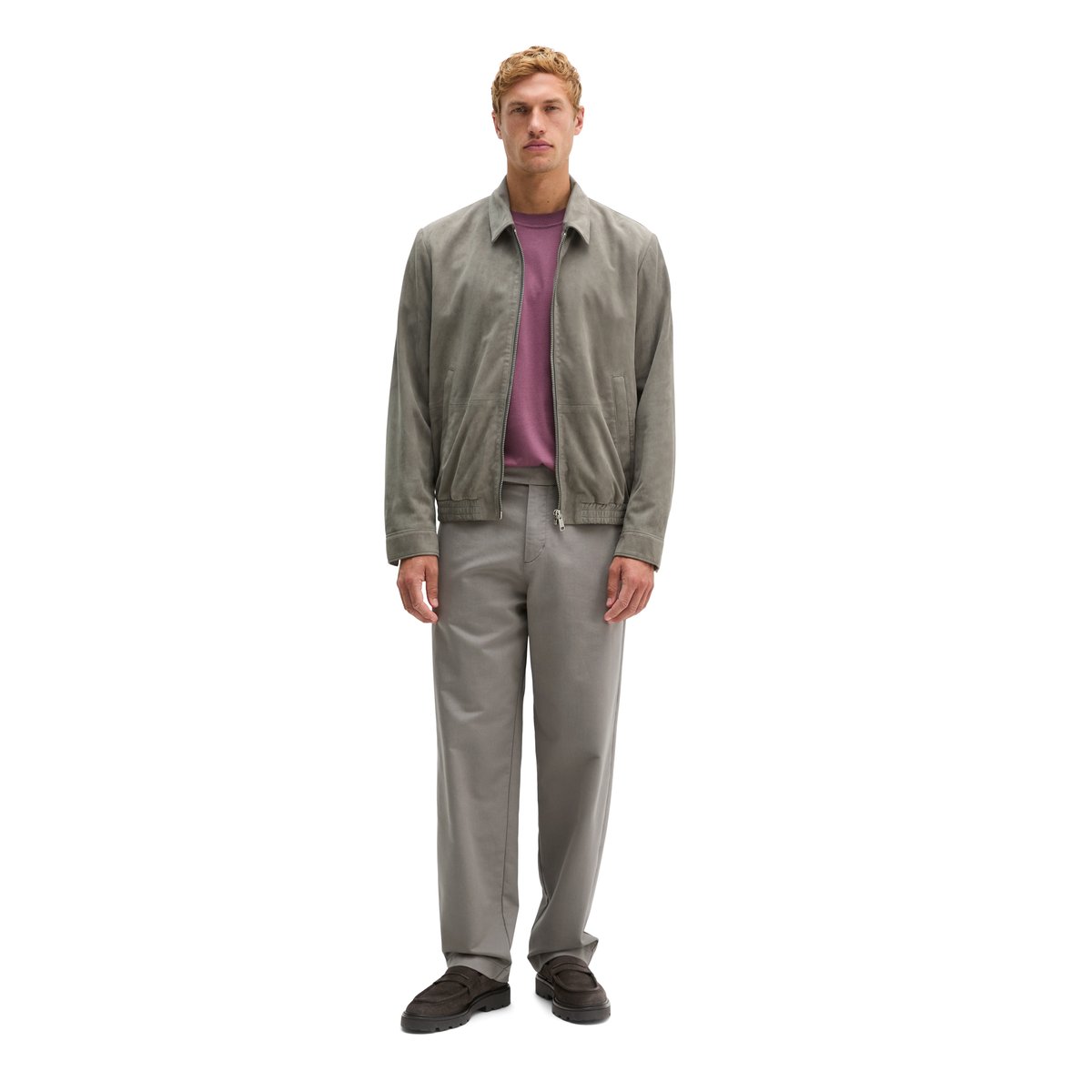 Veste en cuir coupe classique en cuir de chèvre velours souple gris, MARC O'POLO