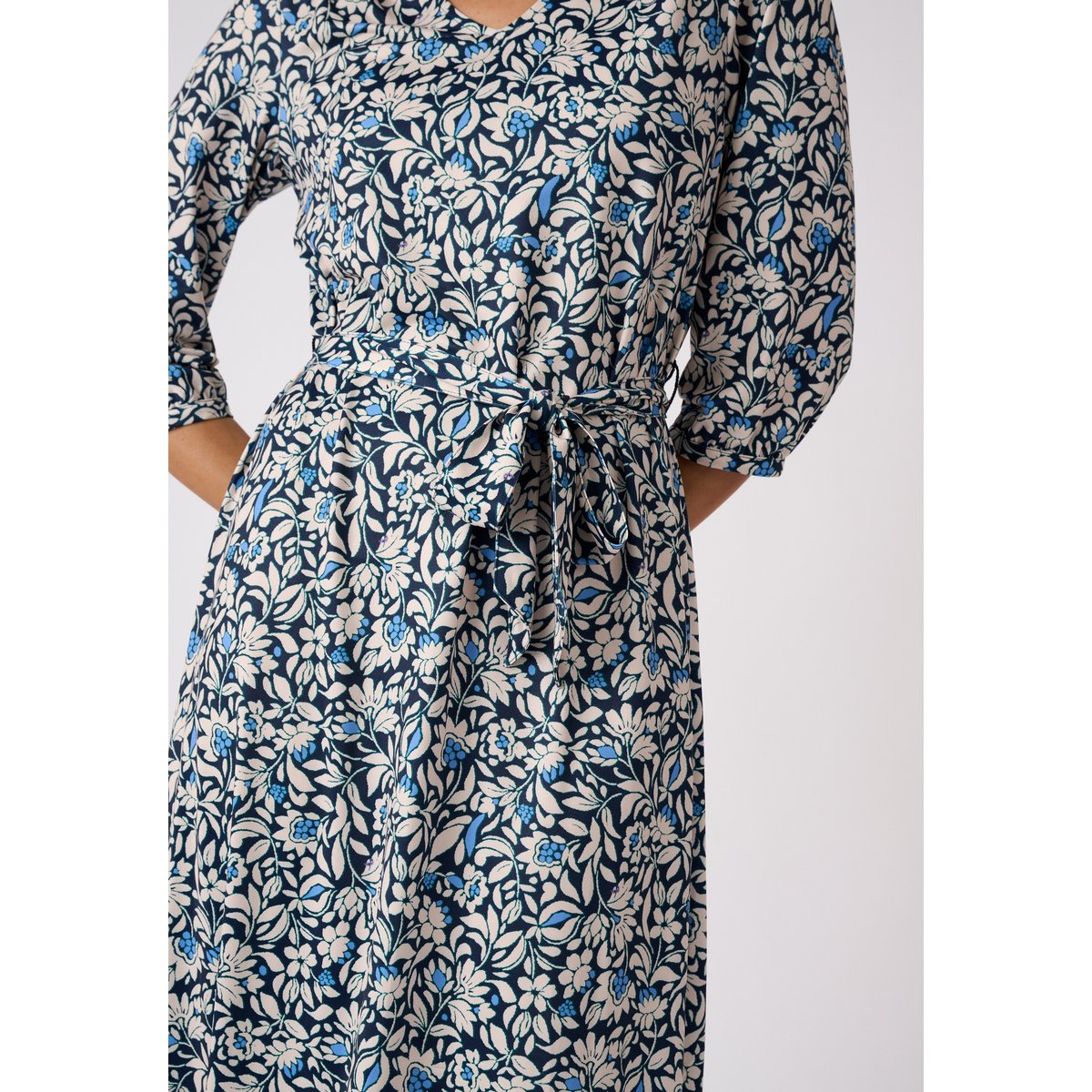 Robe maille crêpe stretch bleu fleuri, DAMART