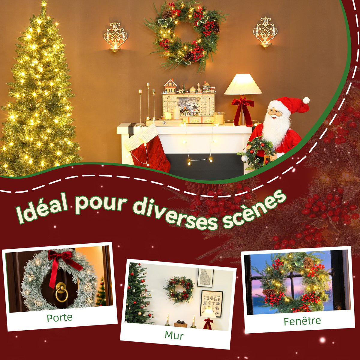 Couronne de Noël Plastique Vert vert, HOMCOM