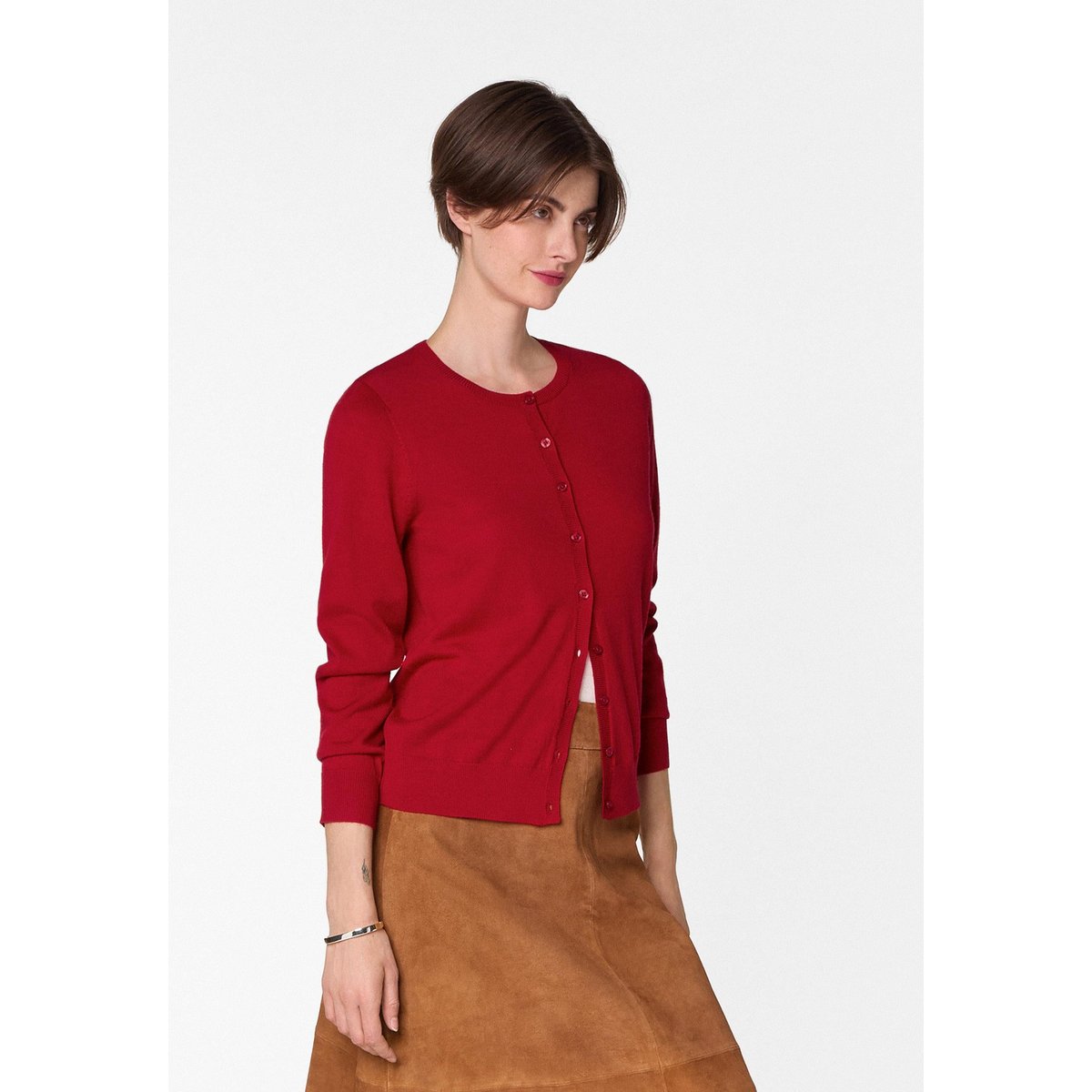 Cardigan en laine mérinos rouge, RODIER