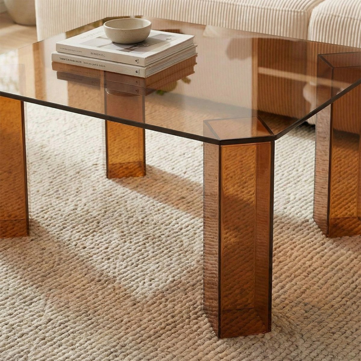 Table basse carrée en verre 80x80cm- REMO verre ambré, DRAWER