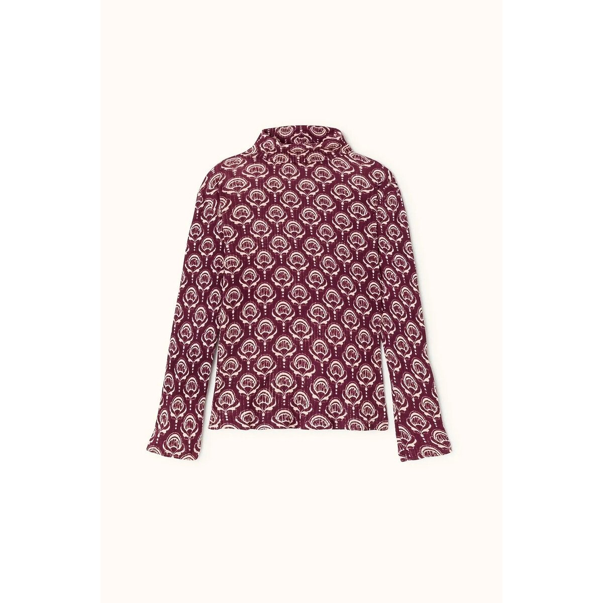 Savera Printed Long Sleeve Turtleneck T-Shirt printed burgundy, APACHES COLLECTIONS