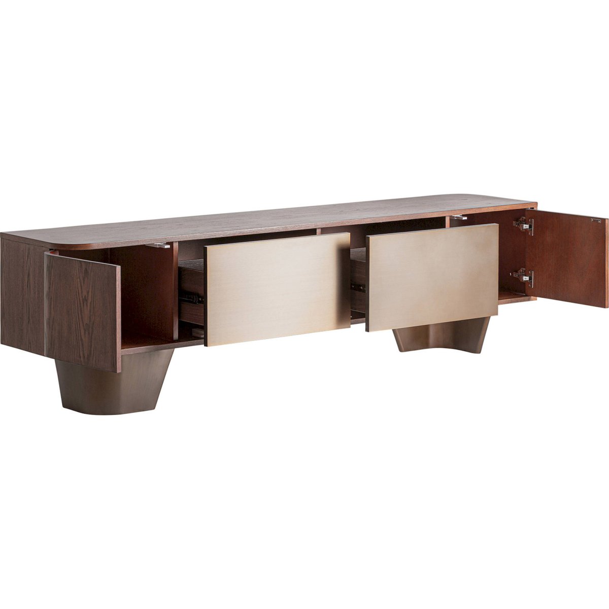 Meuble tv contemporain en bois bournel marron et bronze, RECOLLECTION