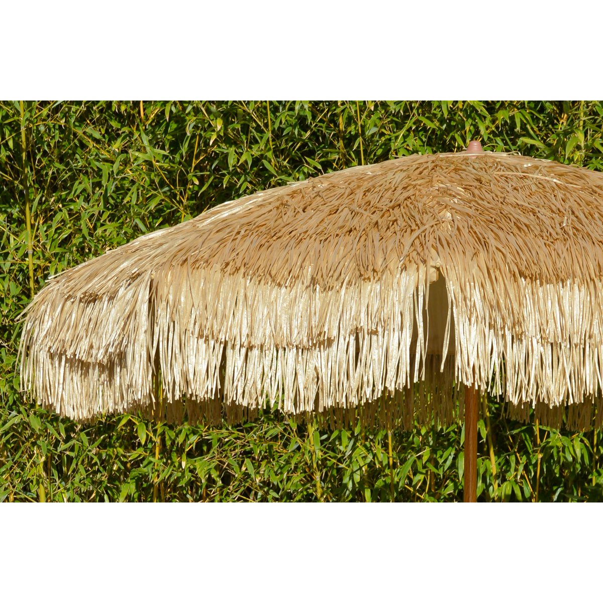 Parasol clair à franges en acier finition bois naturel HAWAI marron, DCB GARDEN