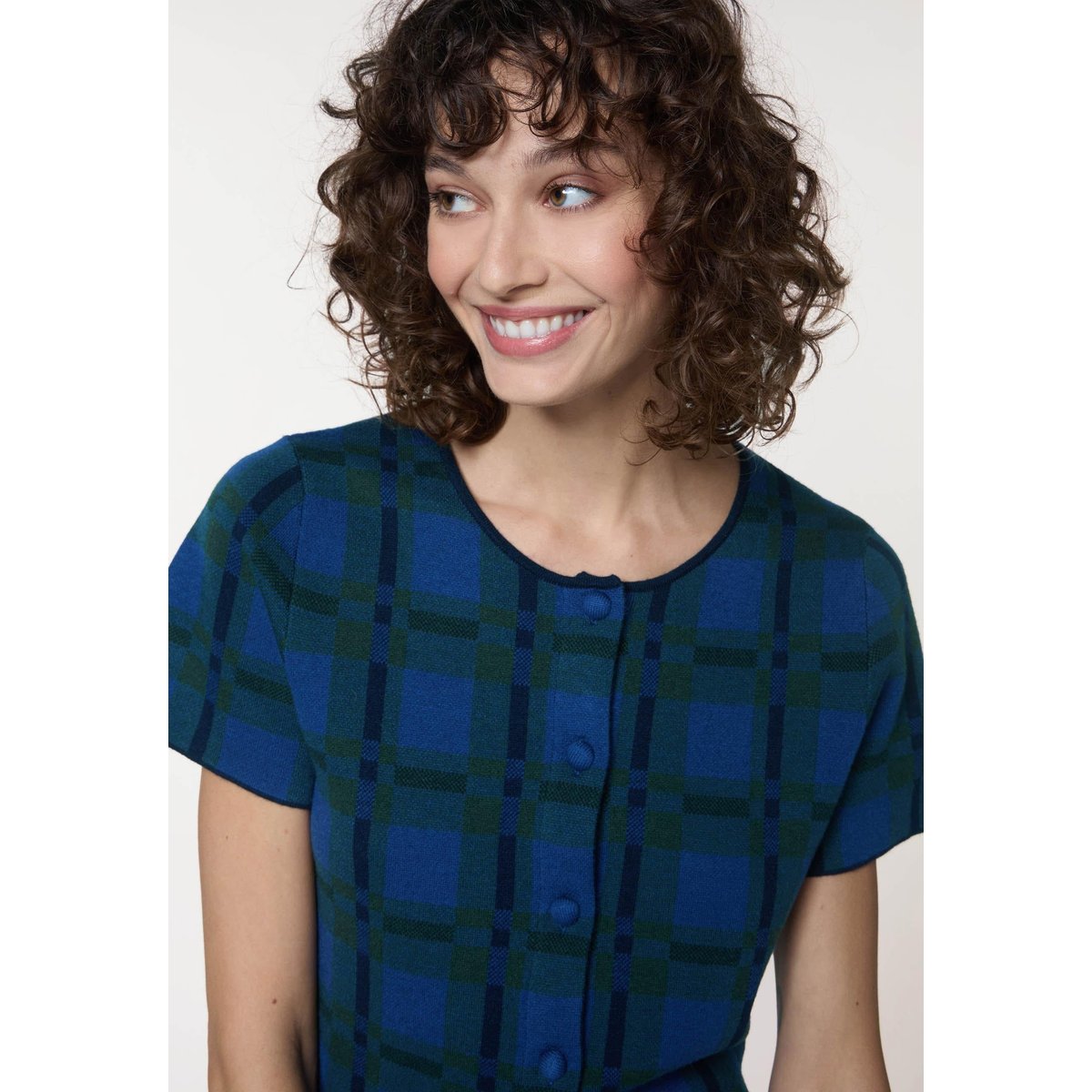 Chemise courte à carreaux en maille bleu, RODIER