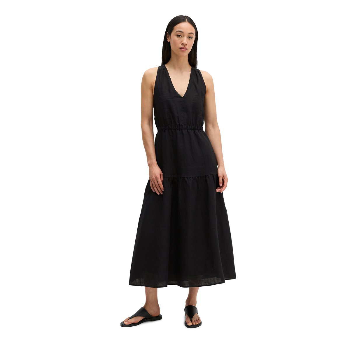 Robe à étages en lin regular avec bretelles croisées noir, MARC O'POLO
