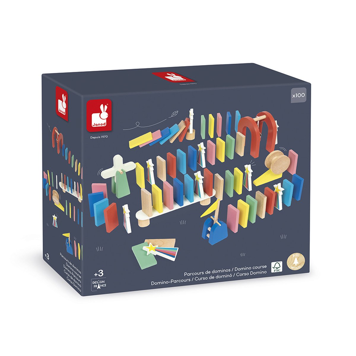 Jeu De Course Dominos Bois 100 Pièces couleur unique, JANOD