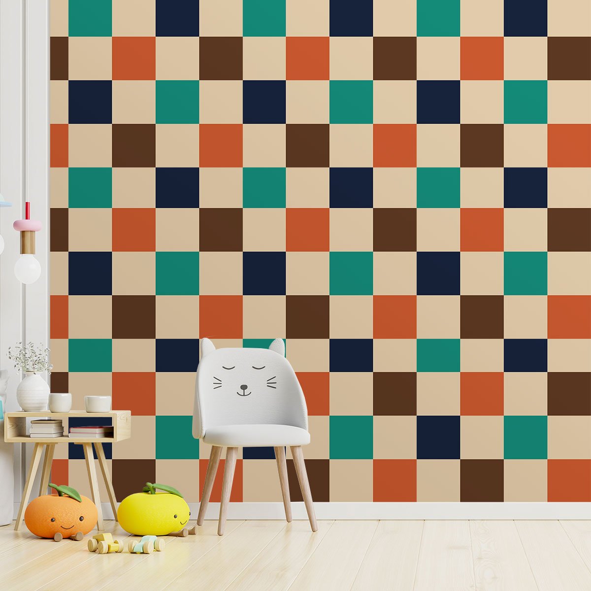 Papier peint damier multicolore intissé, HEXOA