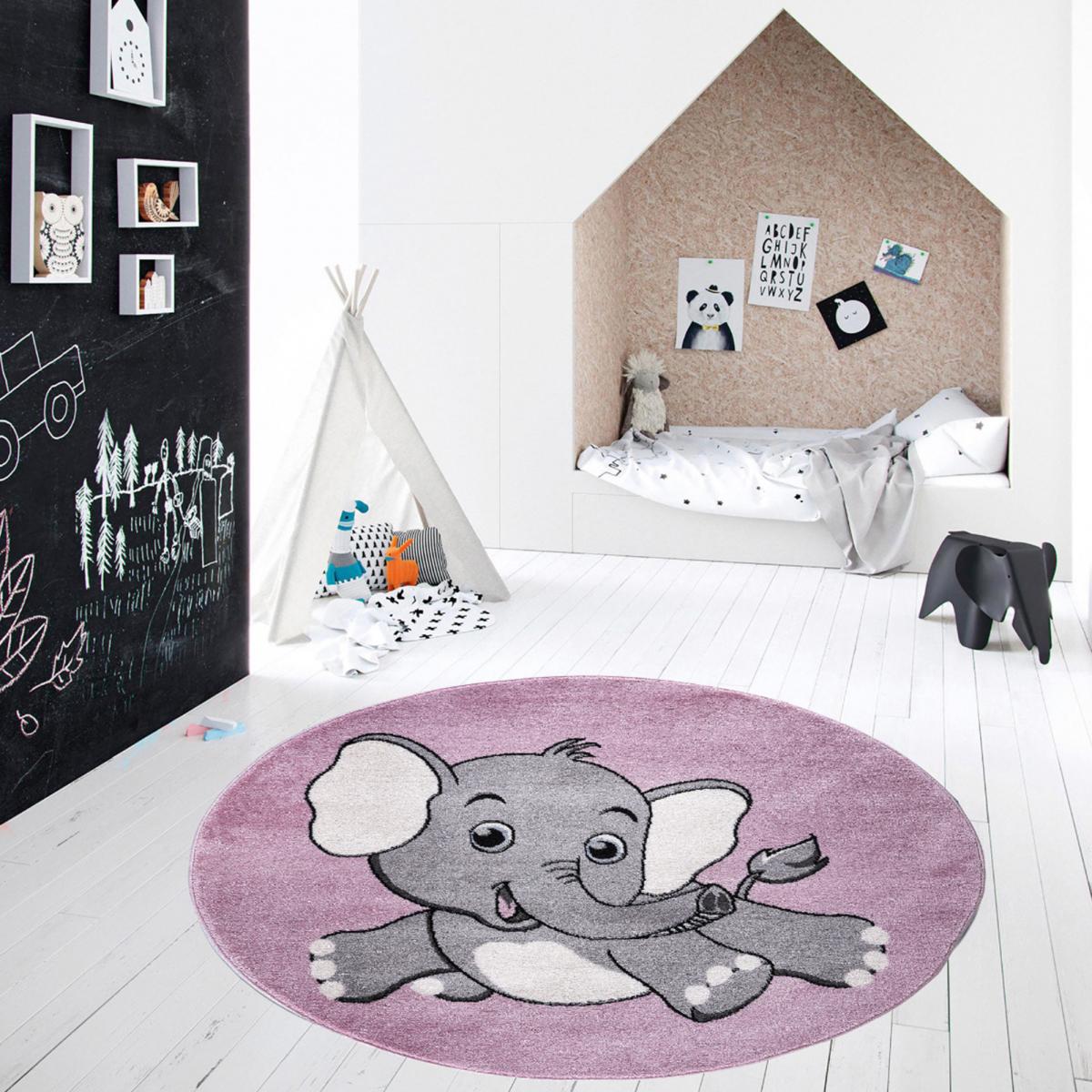Tapis enfant tissé CANFIL gris, créme, rose, UN AMOUR DE TAPIS