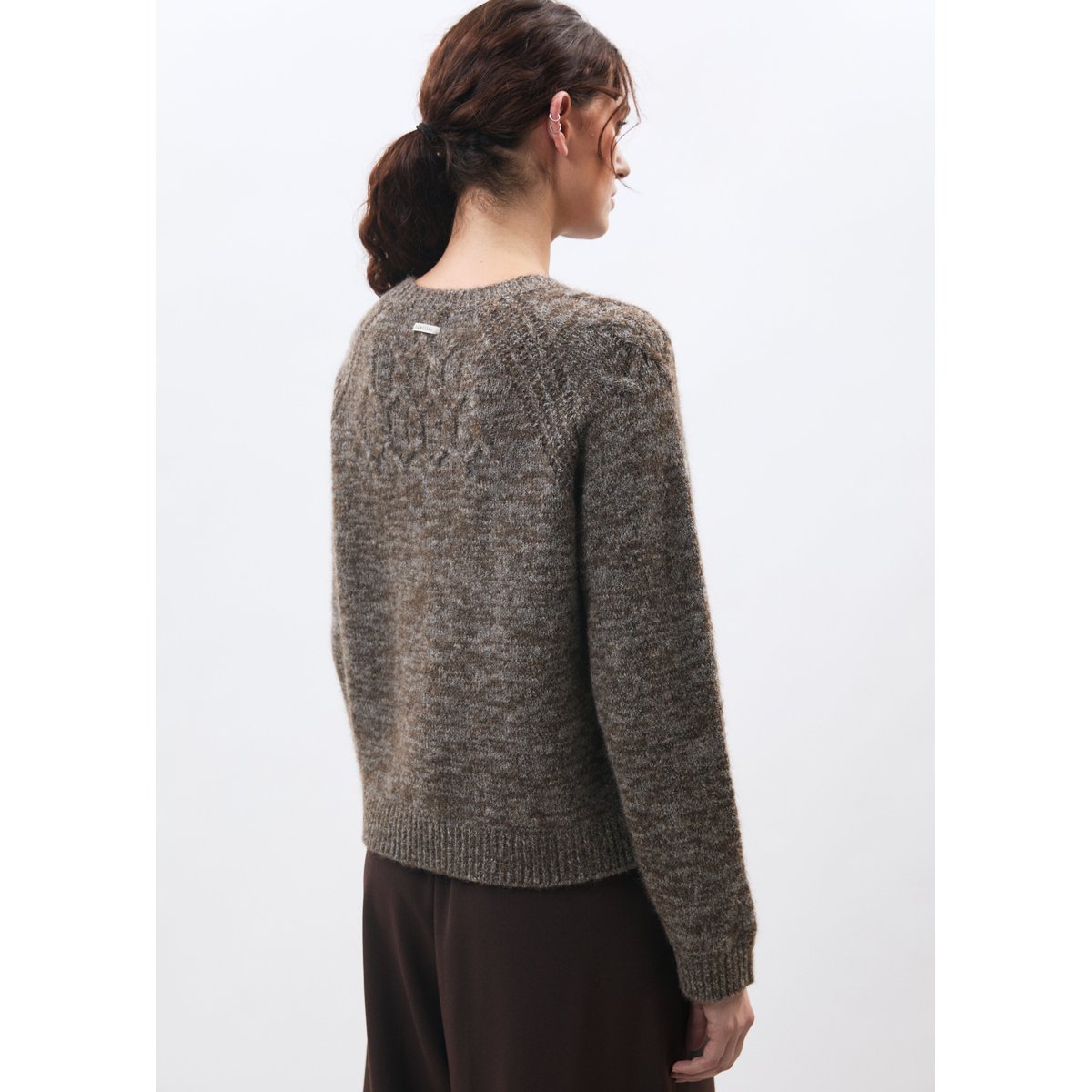 Pull manches longues en maille col rond taupe/gris chine, HUMILITY