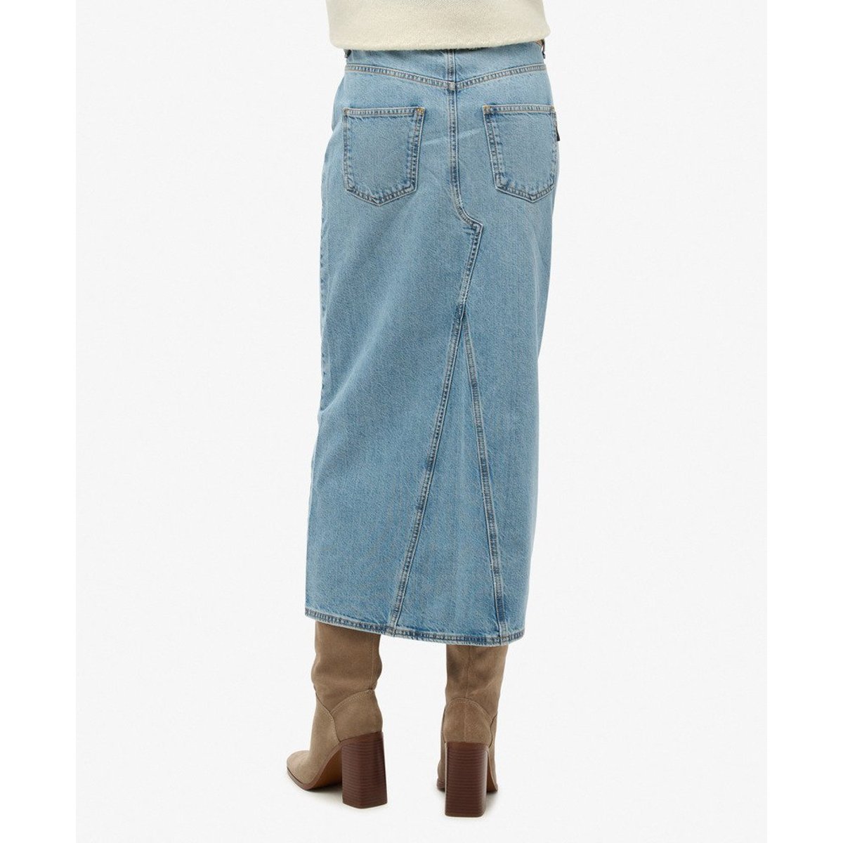 Jupe longue fendue en jean bleu beach, SUPERDRY