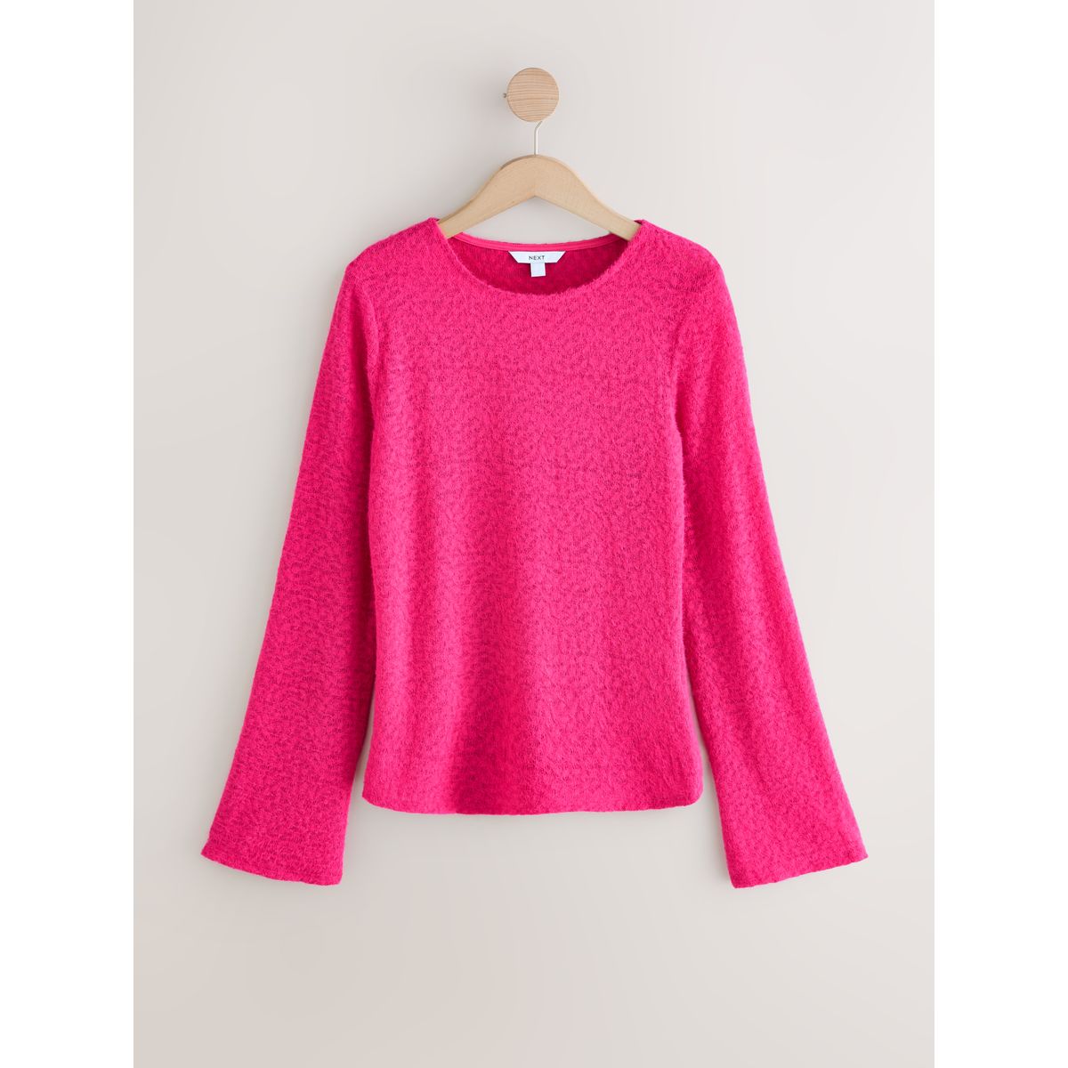 Pull ras de cou duveteux à manches longues rose, NEXT