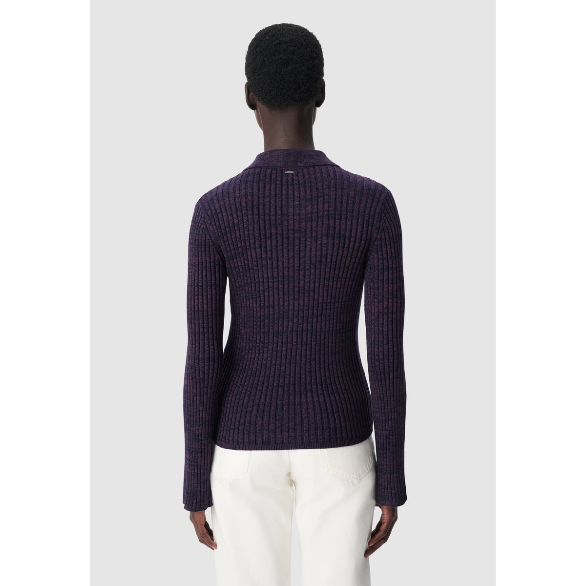 Pull tricot mouliné goutte devant violet foncé, IKKS