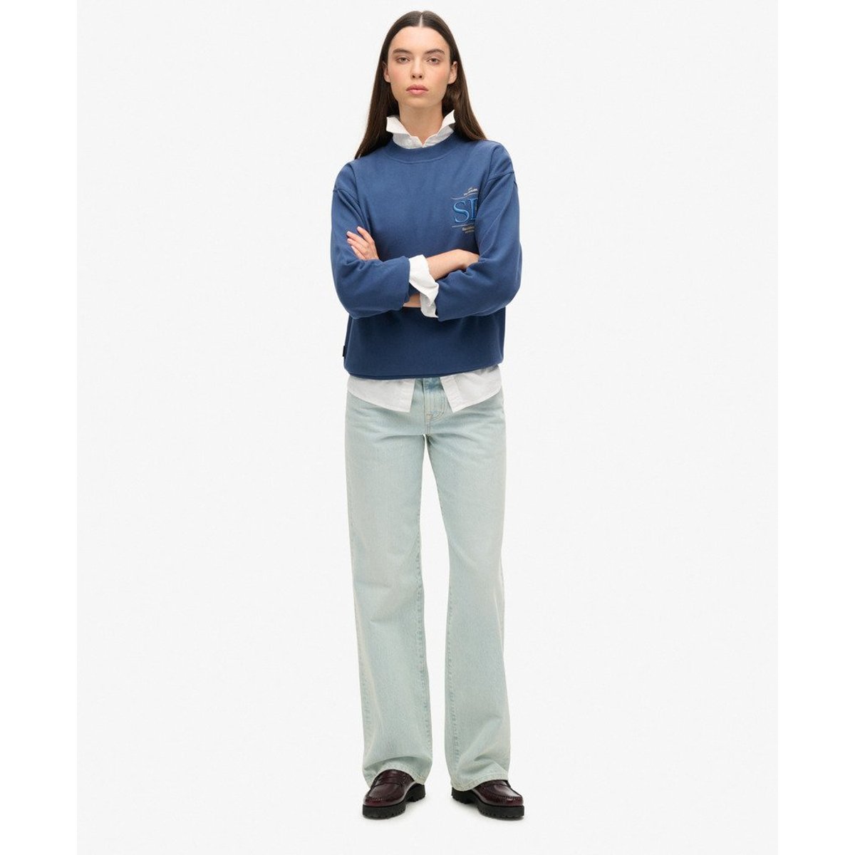 Sweat ample métallisé Luxe bleu sargasses, SUPERDRY