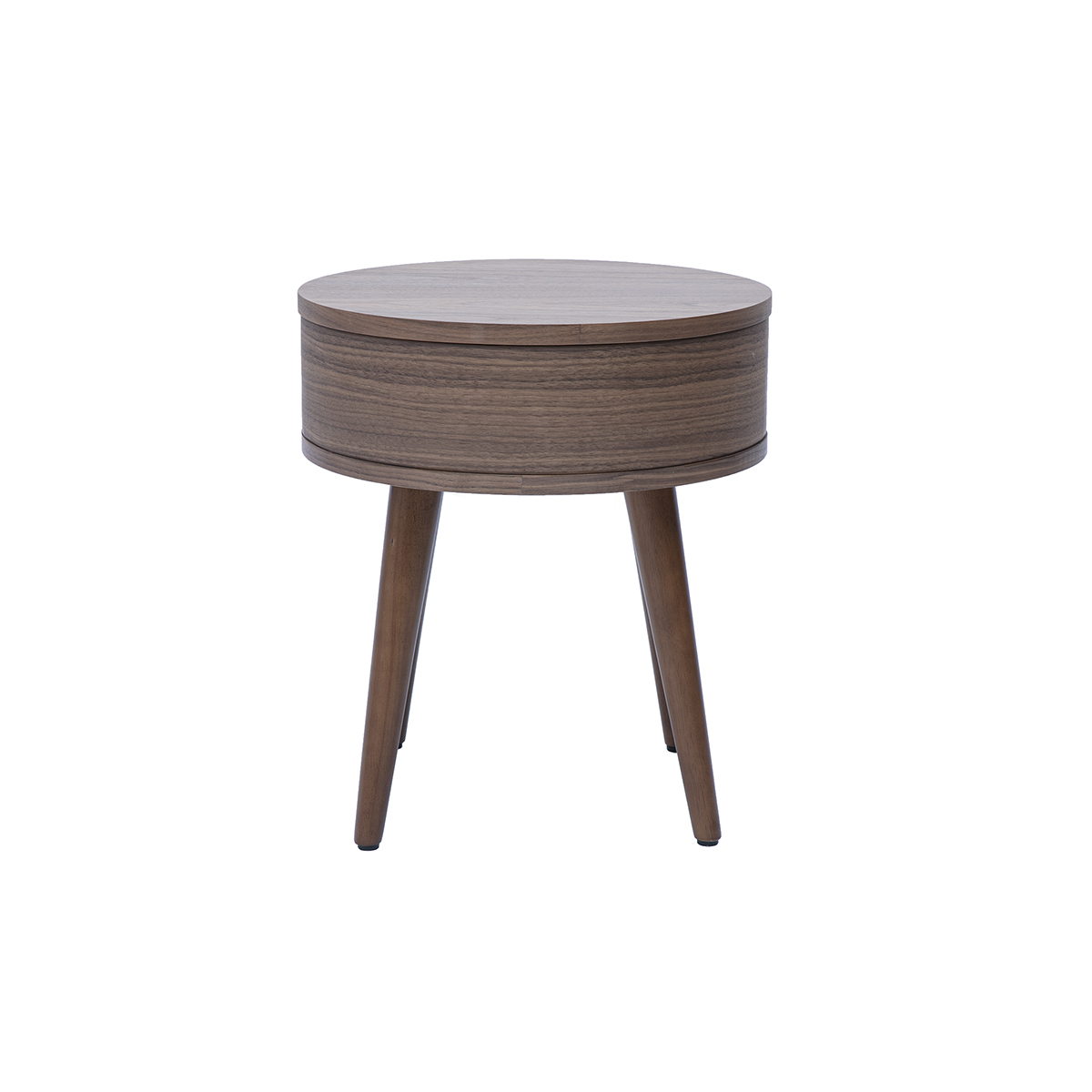 Table de chevet ronde en bois foncé avec tiroir JUDITH noyer, MILIBOO