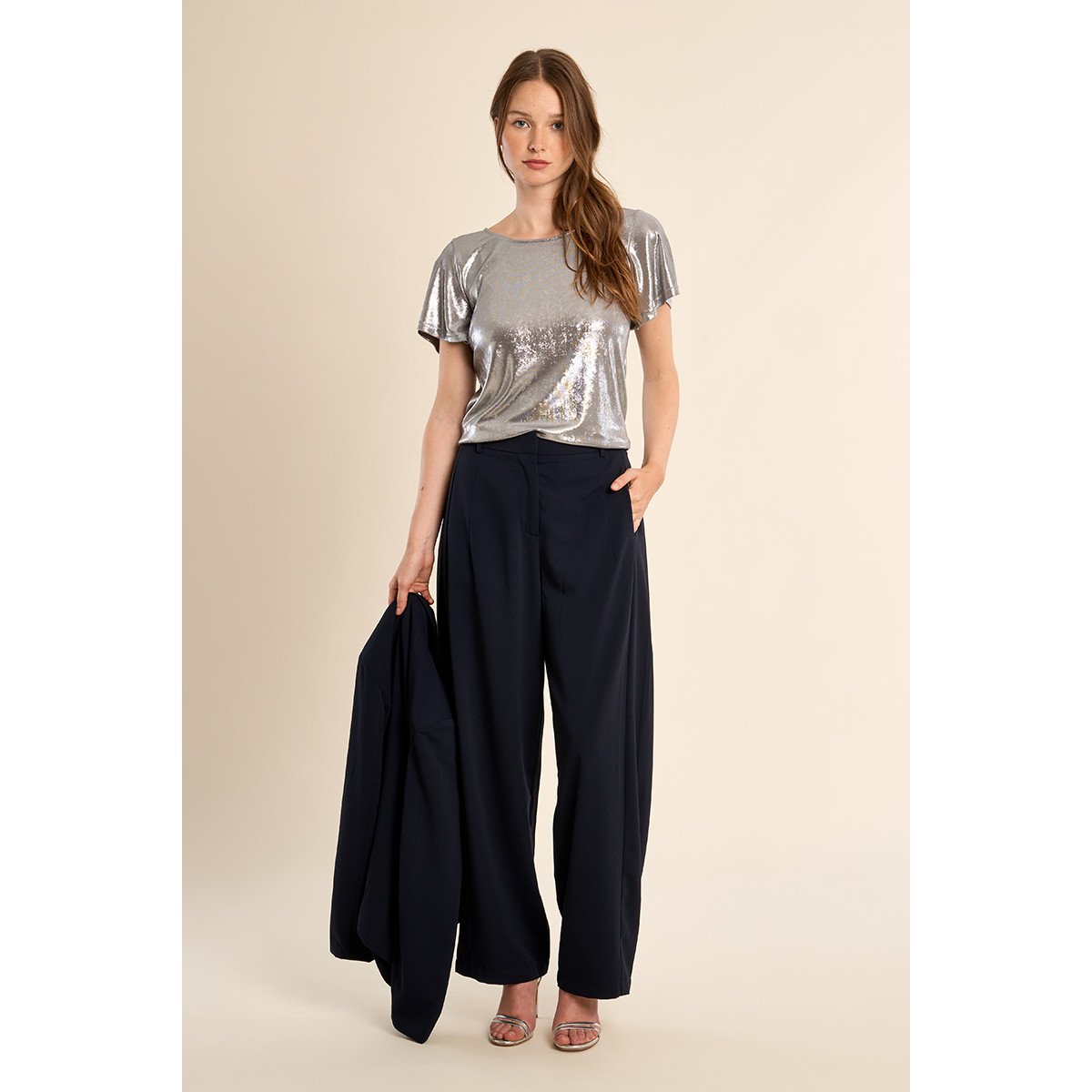 T-shirt dos nu, effet métallisé silver, MOLLY BRACKEN