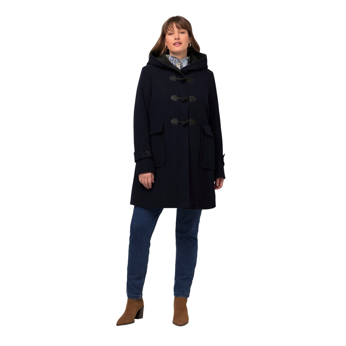 Duffle-coat en laine mélangée marine, ULLA POPKEN