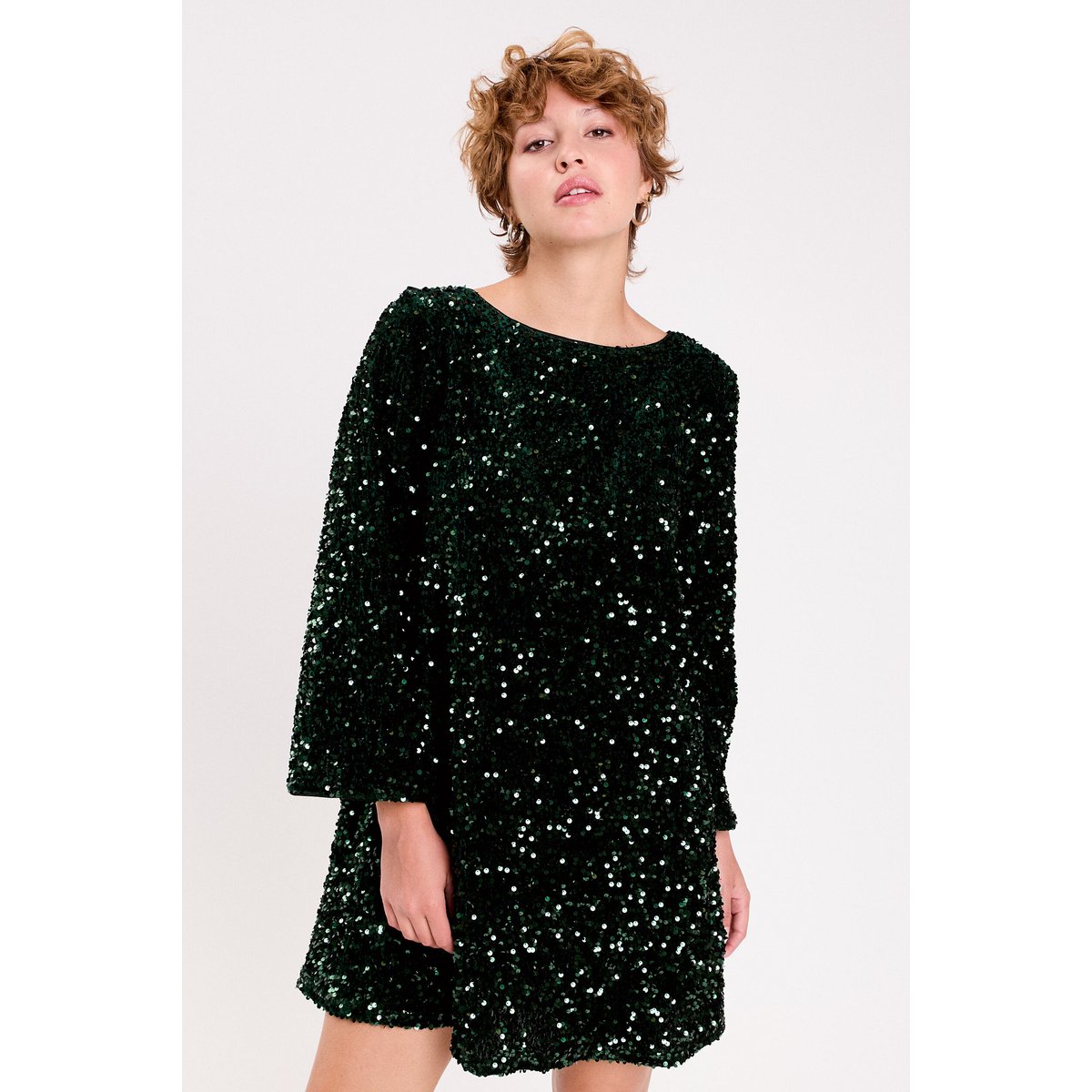 Robe à sequins dos noué vert foncé, CACHE CACHE