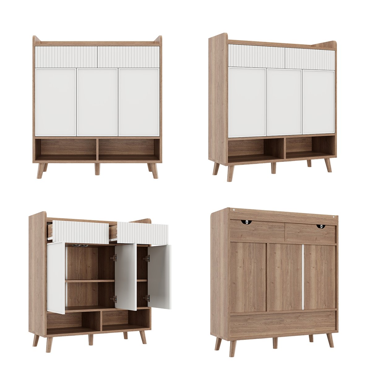 Meuble à chaussures 3 portes 2 niches et 2 tiroirs  ,MELVINI noyer, MEUBLES COSY