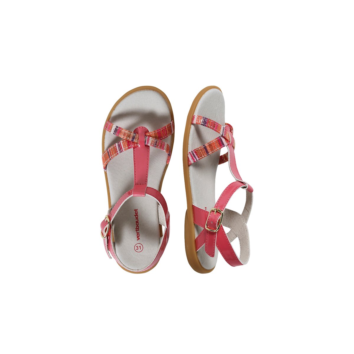 Sandales fantaisie pompons lot rose, VERTBAUDET
