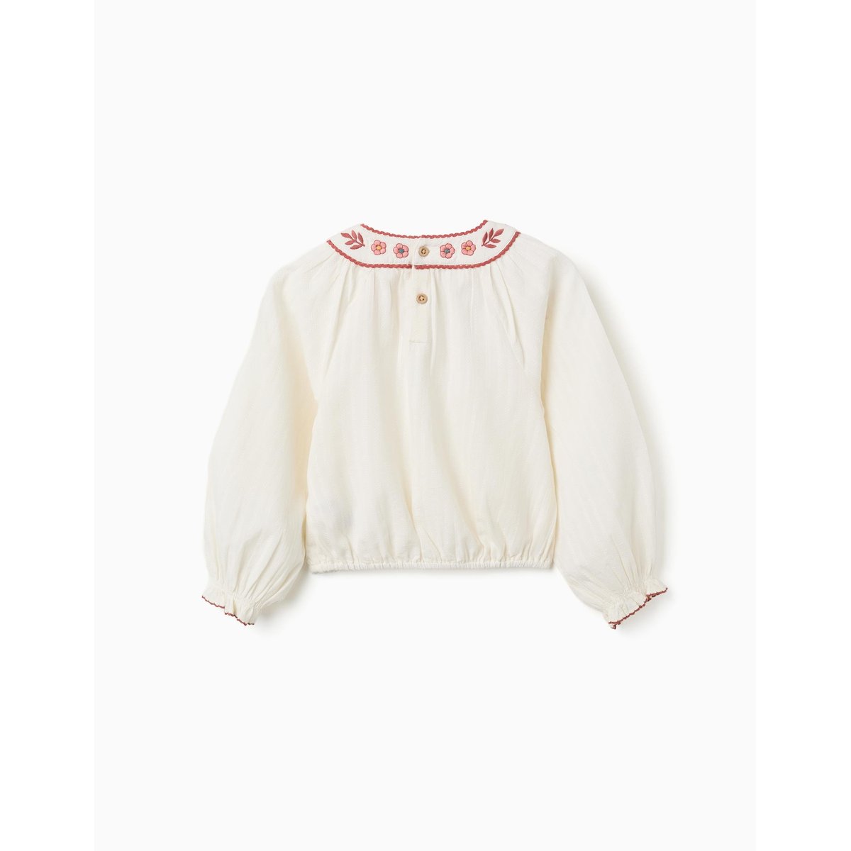 Blouse en coton à manches longues avec col brodé blanc, ZIPPY