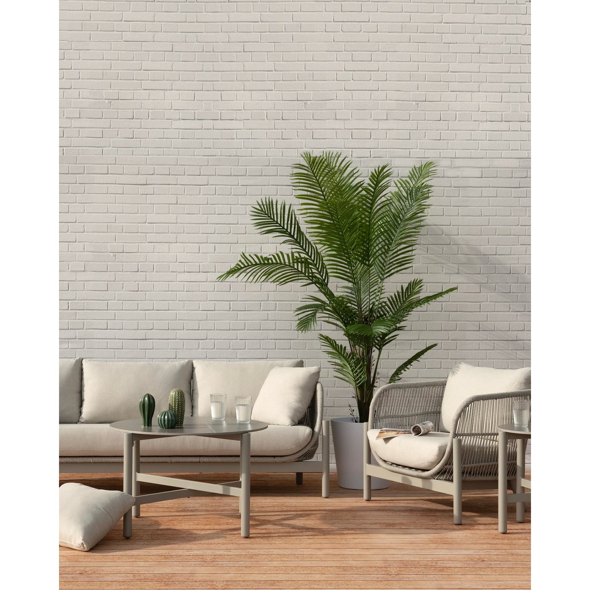Salon de jardin 5 places, 2 tables, MILOS beige, DEFORA HOME