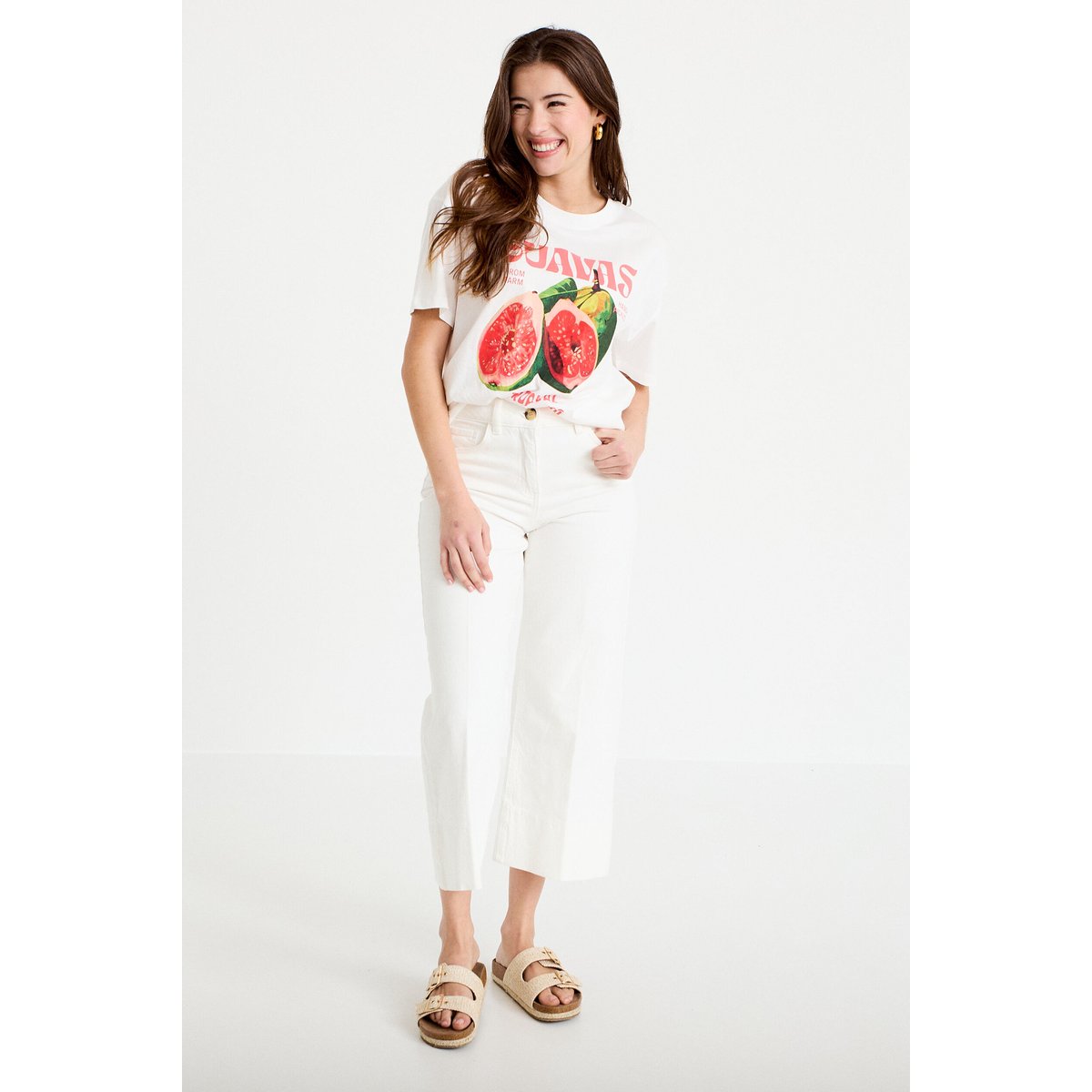Jean wide leg cropped taille haute denim blanc, CACHE CACHE