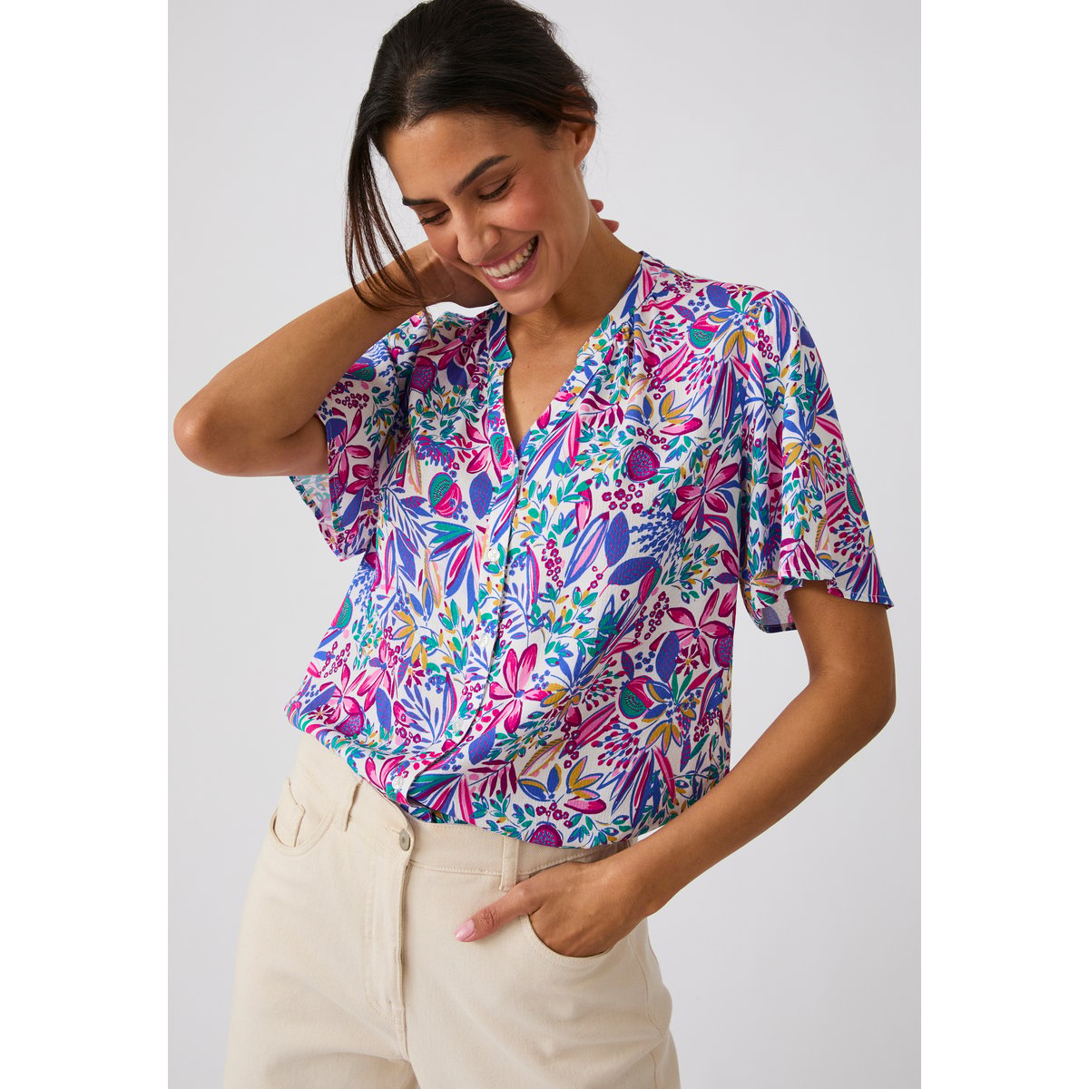 Chemisier Climatyl imprimé rose feuillage, DAMART