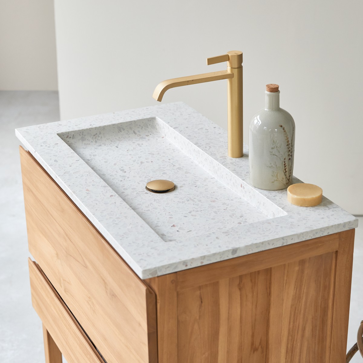 Meuble Salle De Bain en Teck massif, EDGAR beige, TIKAMOON