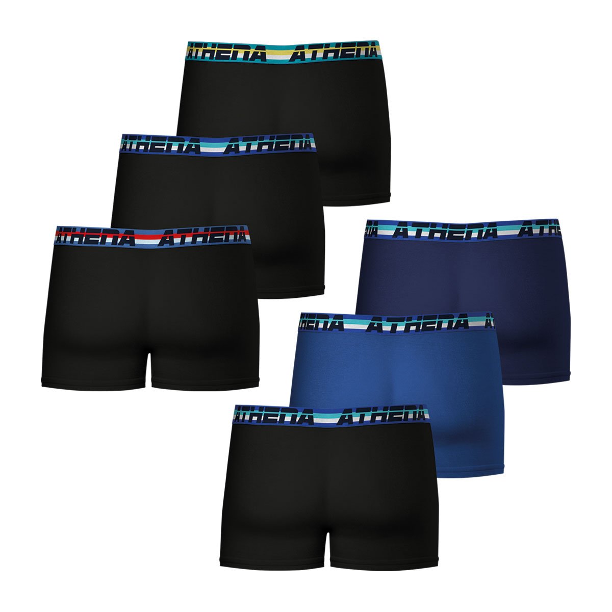 Boxers, lot de 6, full stretch noir-bleu, ATHENA