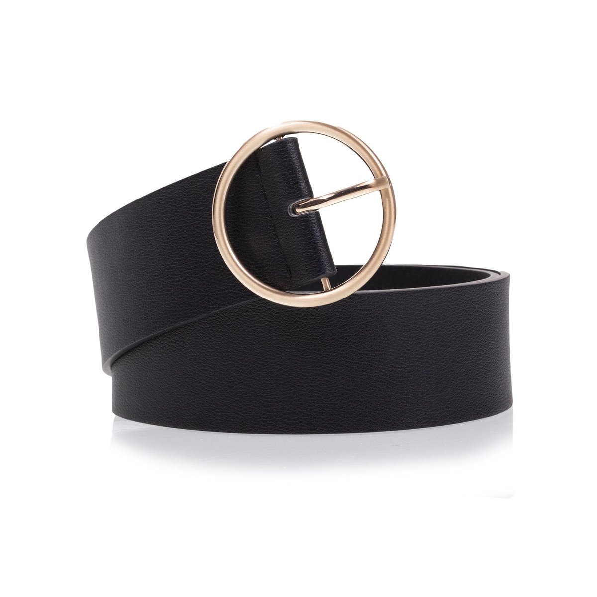 Ceinture large, et grande boucle ronde dorée noir, ISOTONER