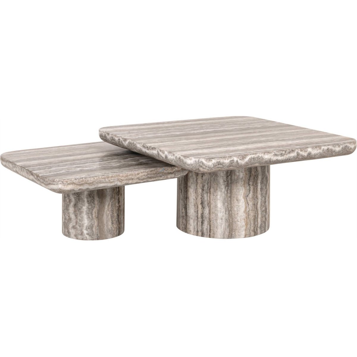Table basse en marbre DULCE, Lot de 2 gris effet travertin, RECOLLECTION