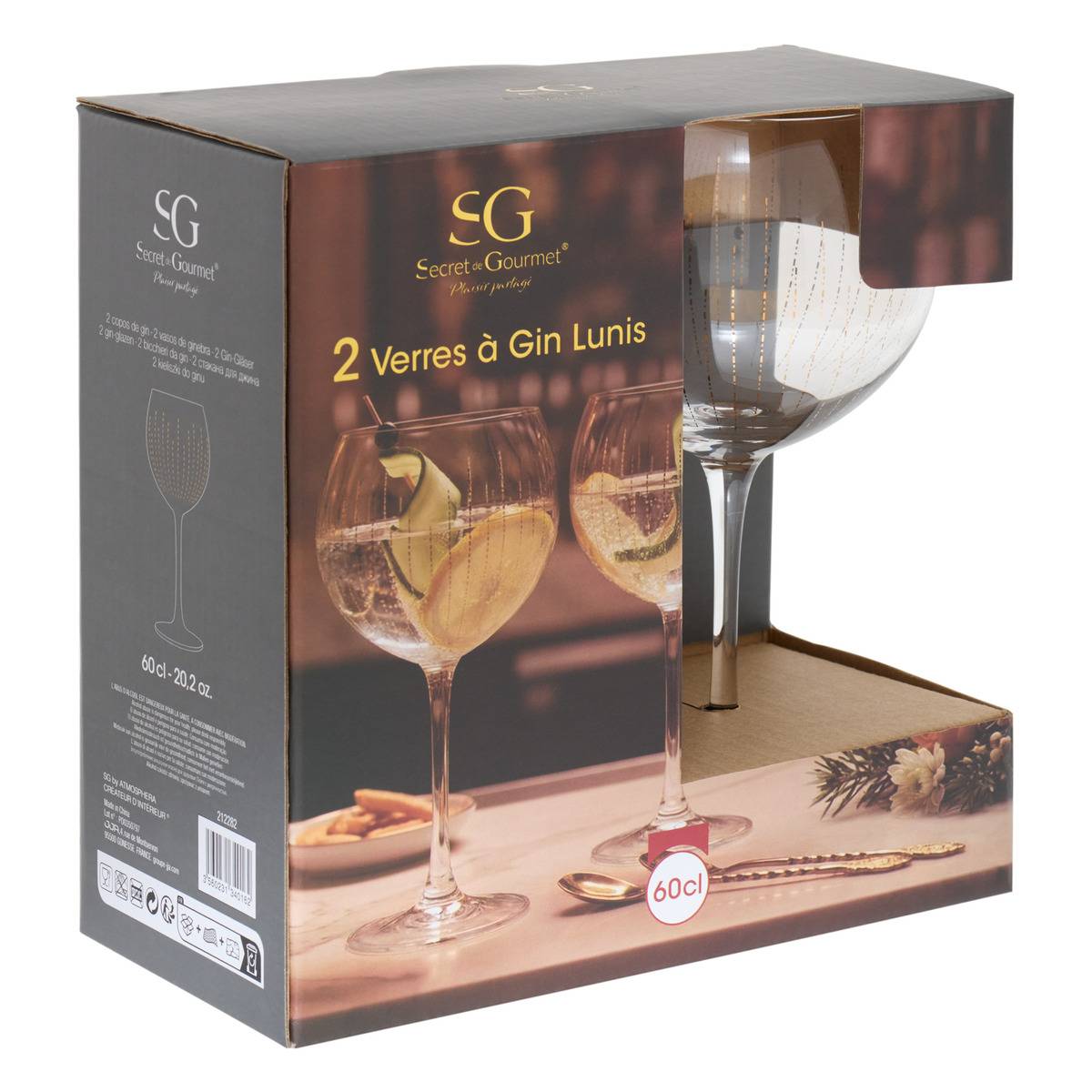 Lot de 2 verres à gin en verre LUNIS doré, ATMOSPHERA