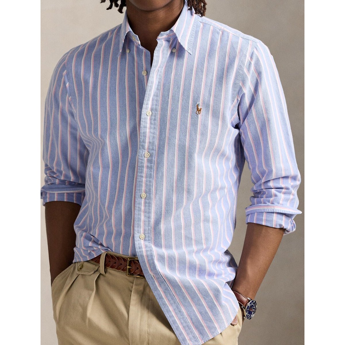 Chemise Oxford à rayures Custom Fit bleu/rose, POLO RALPH LAUREN