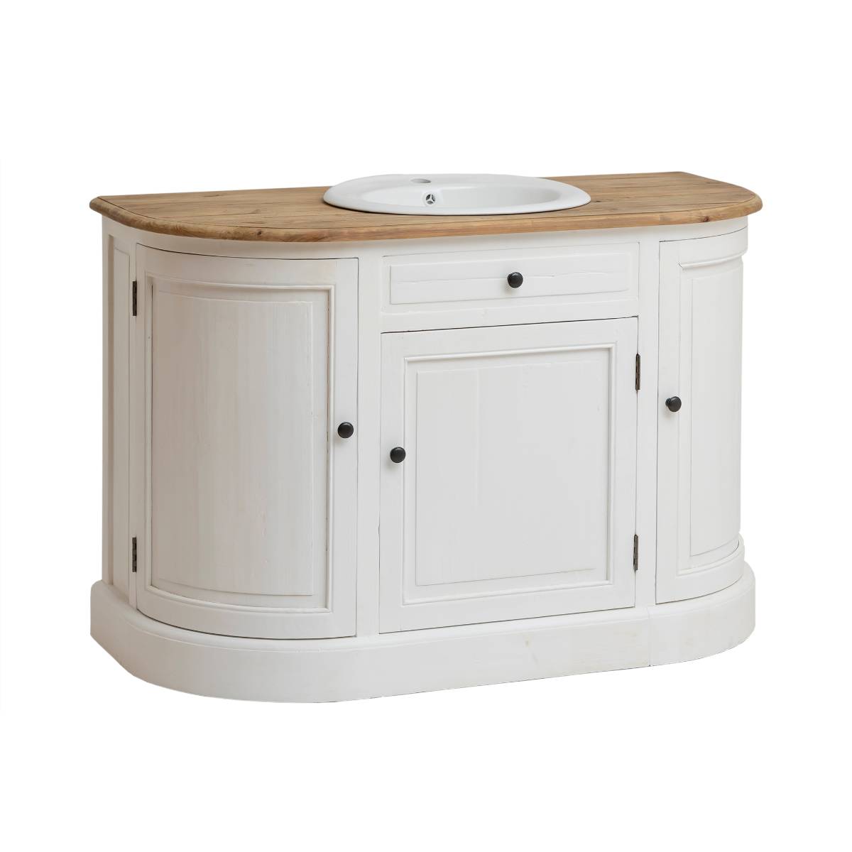 Meuble sous vasque en bois recyclé GARANCE blanc, MADE IN MEUBLES 