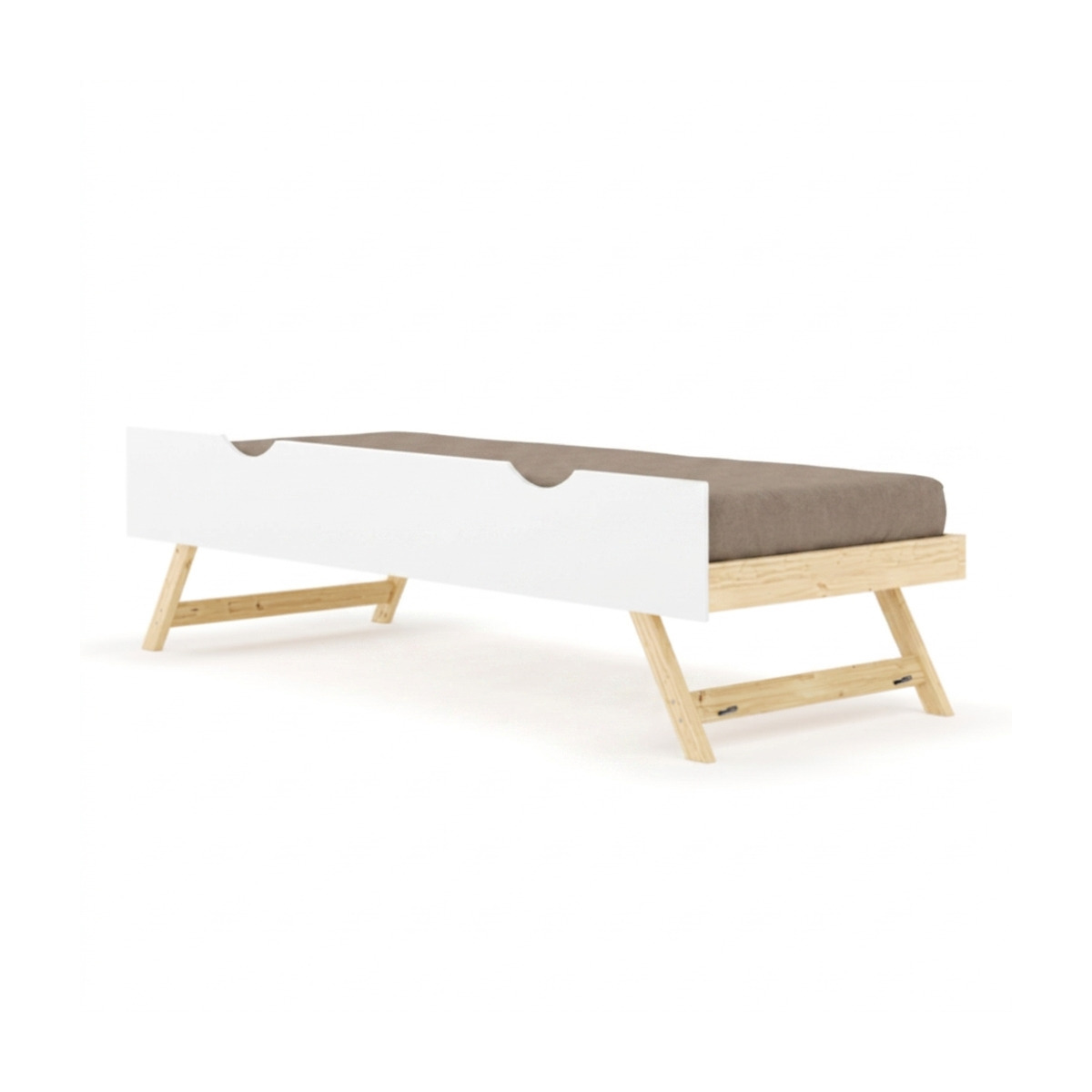 Pack avec sommier gigogne avec façade et matelas Alec Bois massif ALEC blanc, AKITEN RETAIL