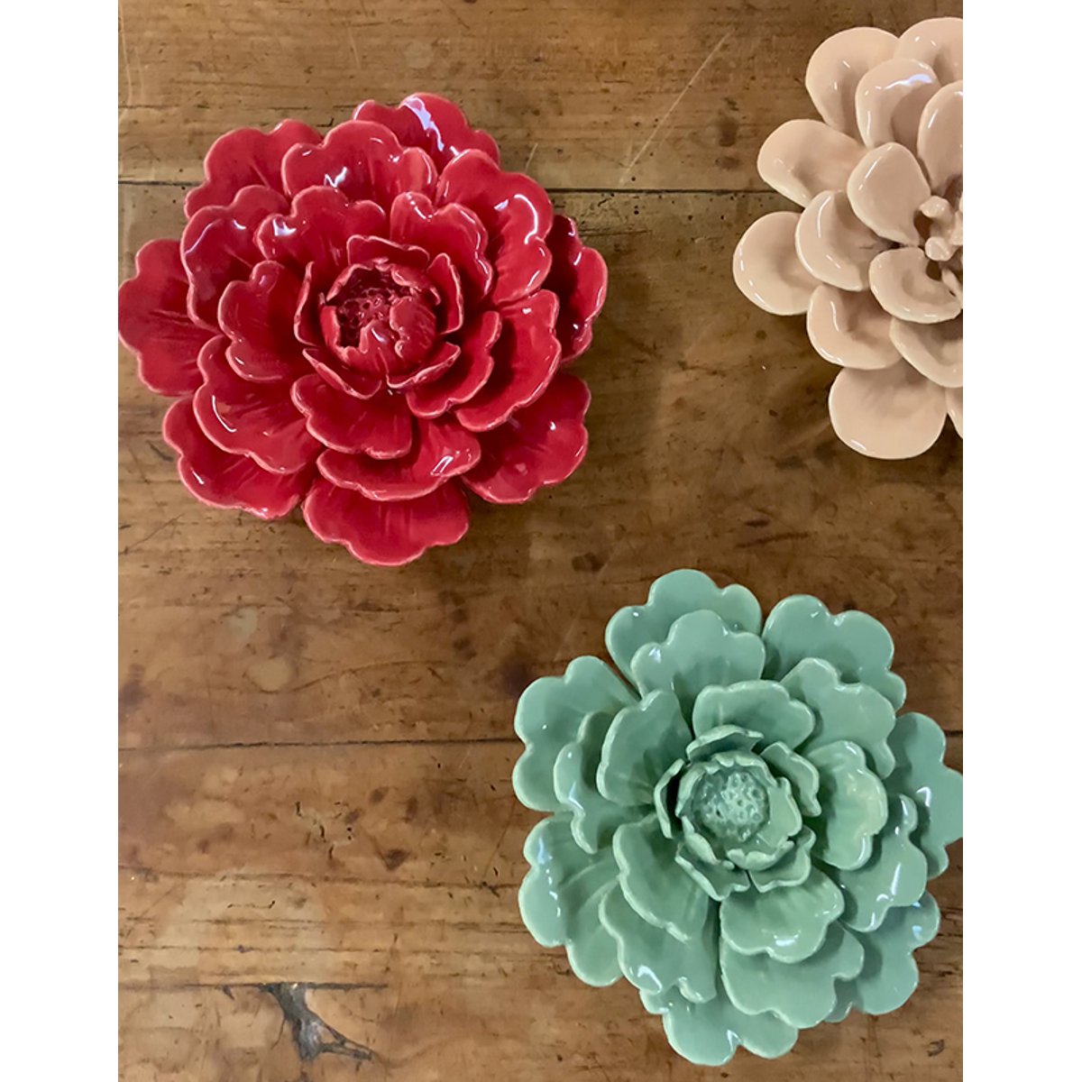Déco murale fleur céramique 17.2x17.2x4.7cm rouge, EMDE