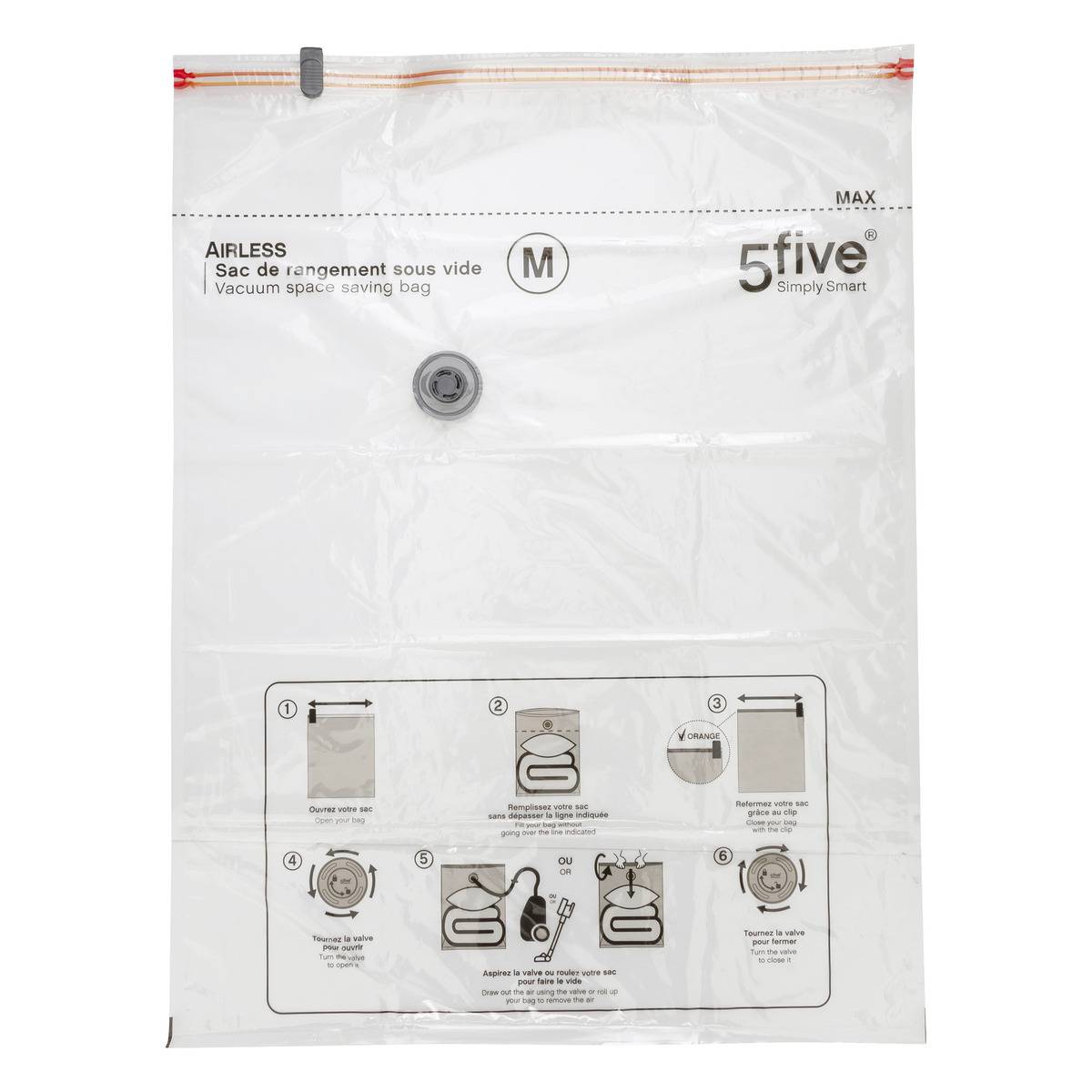 Lot de 4 sacs compresseurs LAIRLESS transparent, 5FIVE SIMPLY SMART