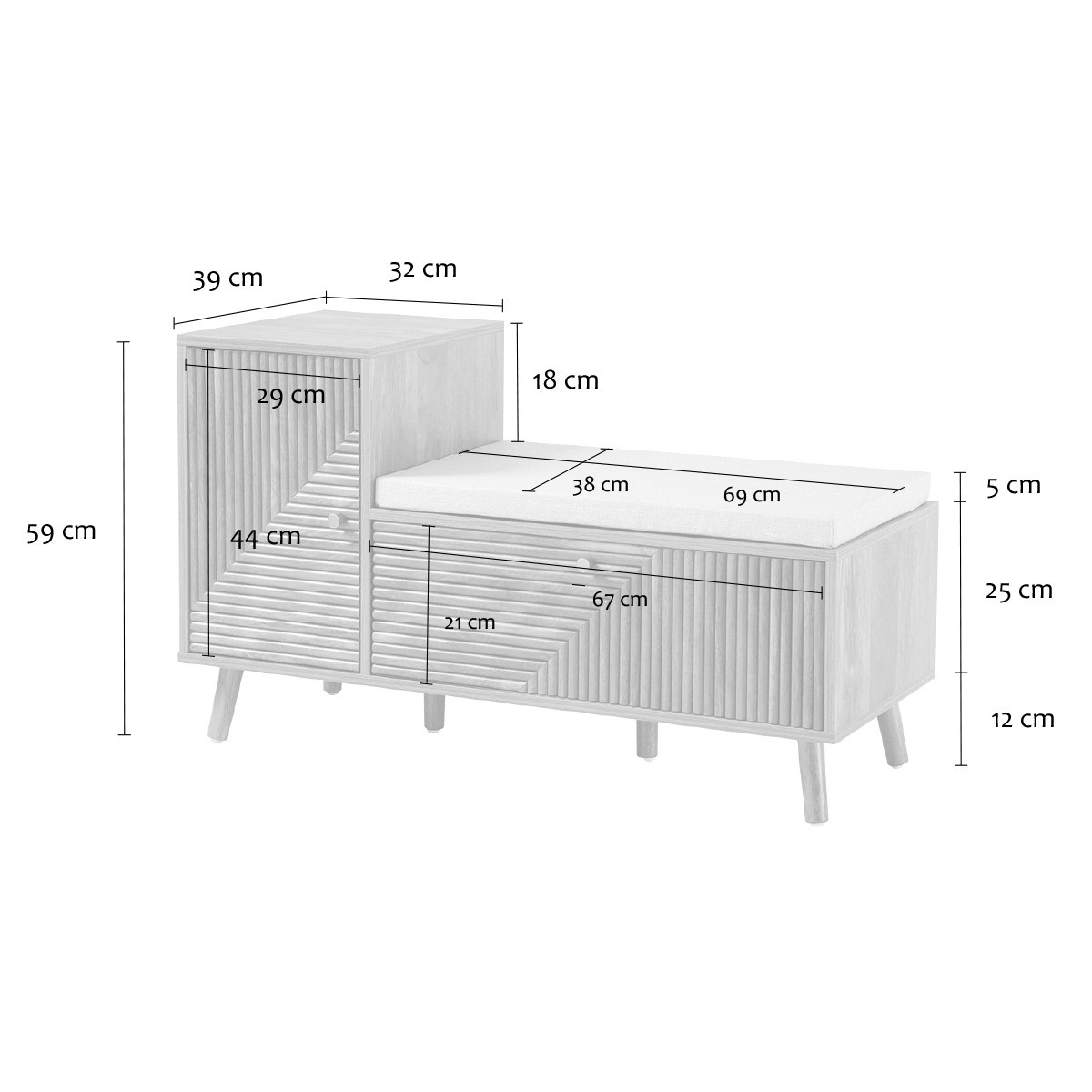 Banc à chaussures façades lamellées EDEN bois clair, CALICOSY