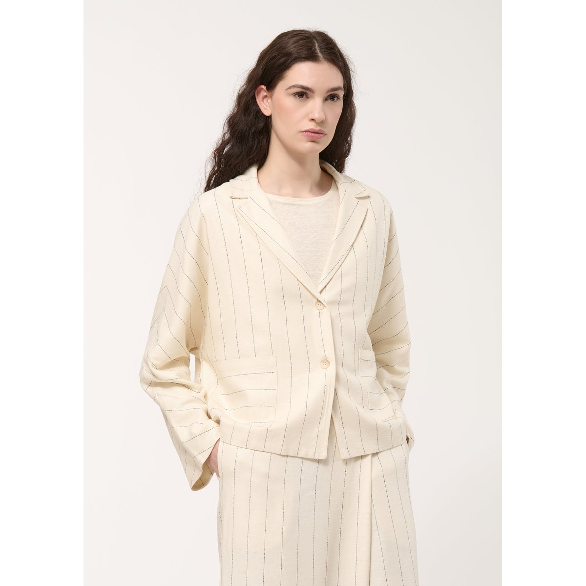 Veste tailleur oversize rayée naturel, HUMILITY