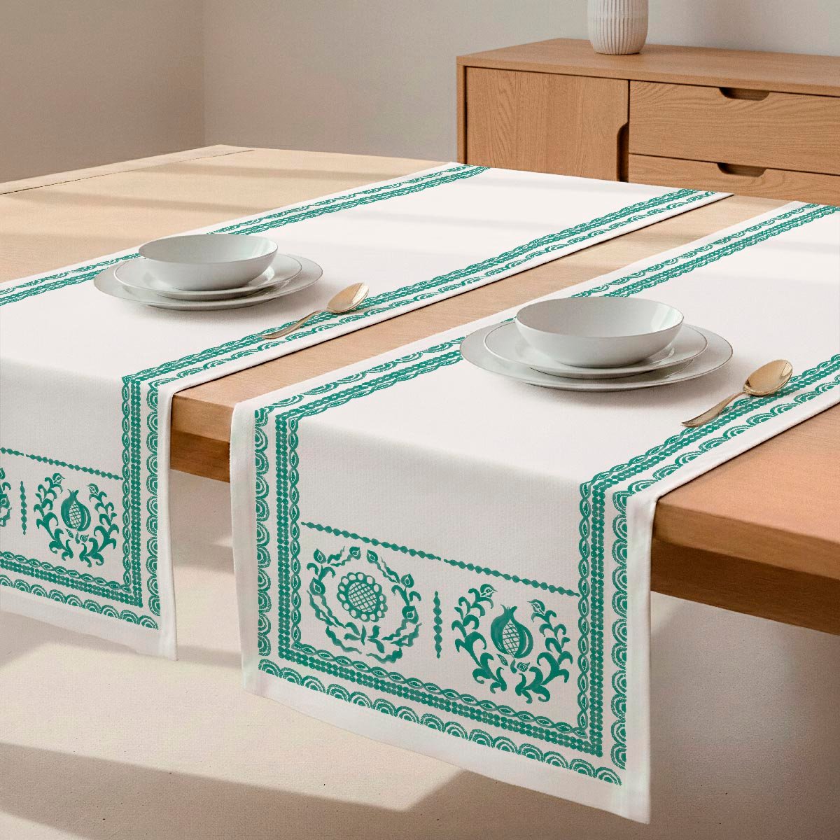 Chemin de table en coton Mosaic vert, NAF NAF HOME