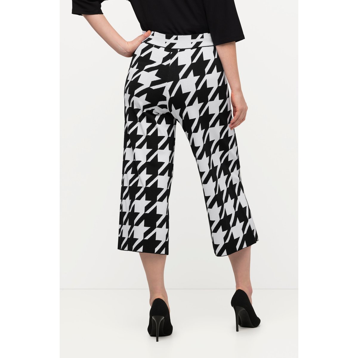 Pantalon en maille, motif pied-de-poule noir, ULLA POPKEN