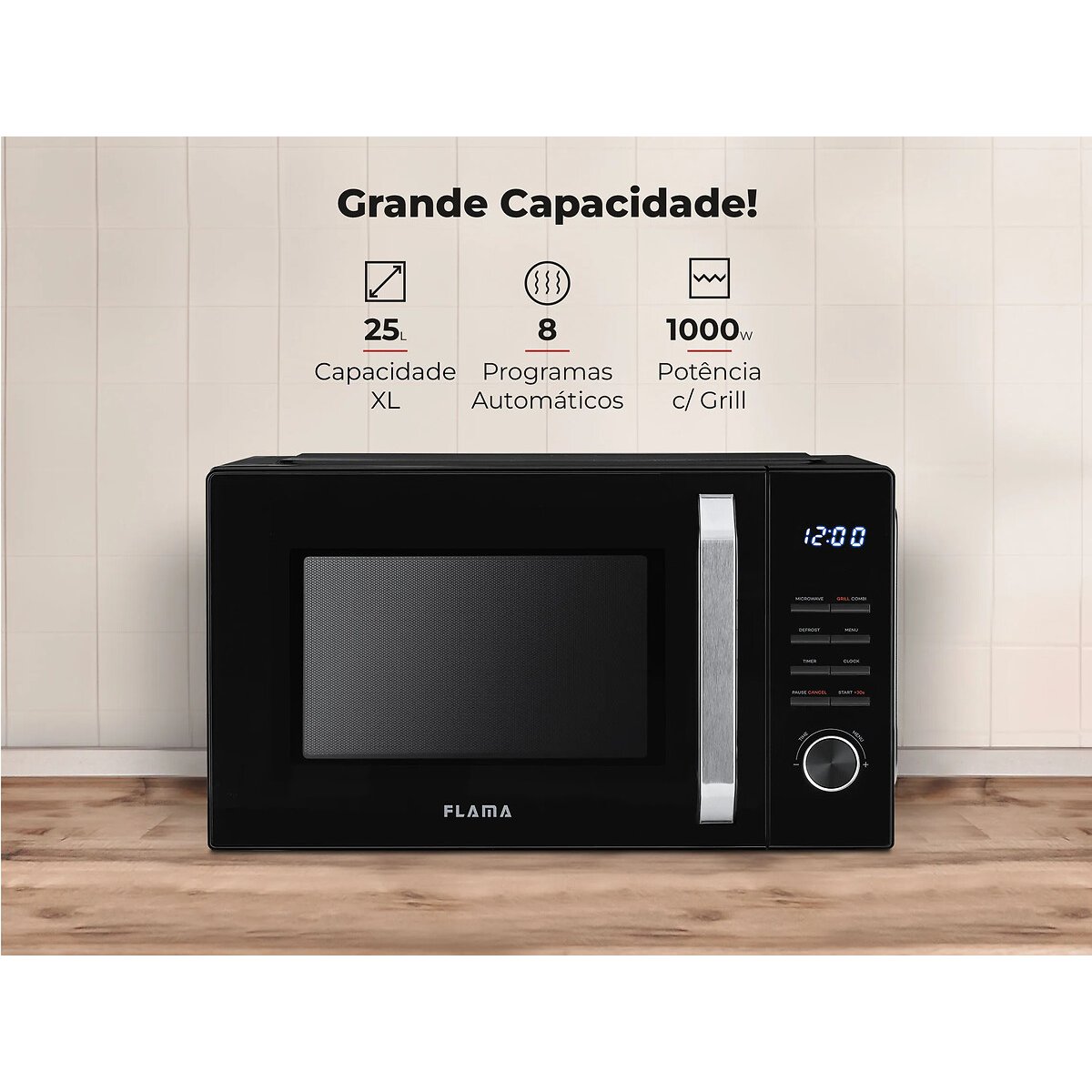 Micro-Ondas 25L Digital C/Grill Preto 1862FL, FLAMA preto , FLAMA