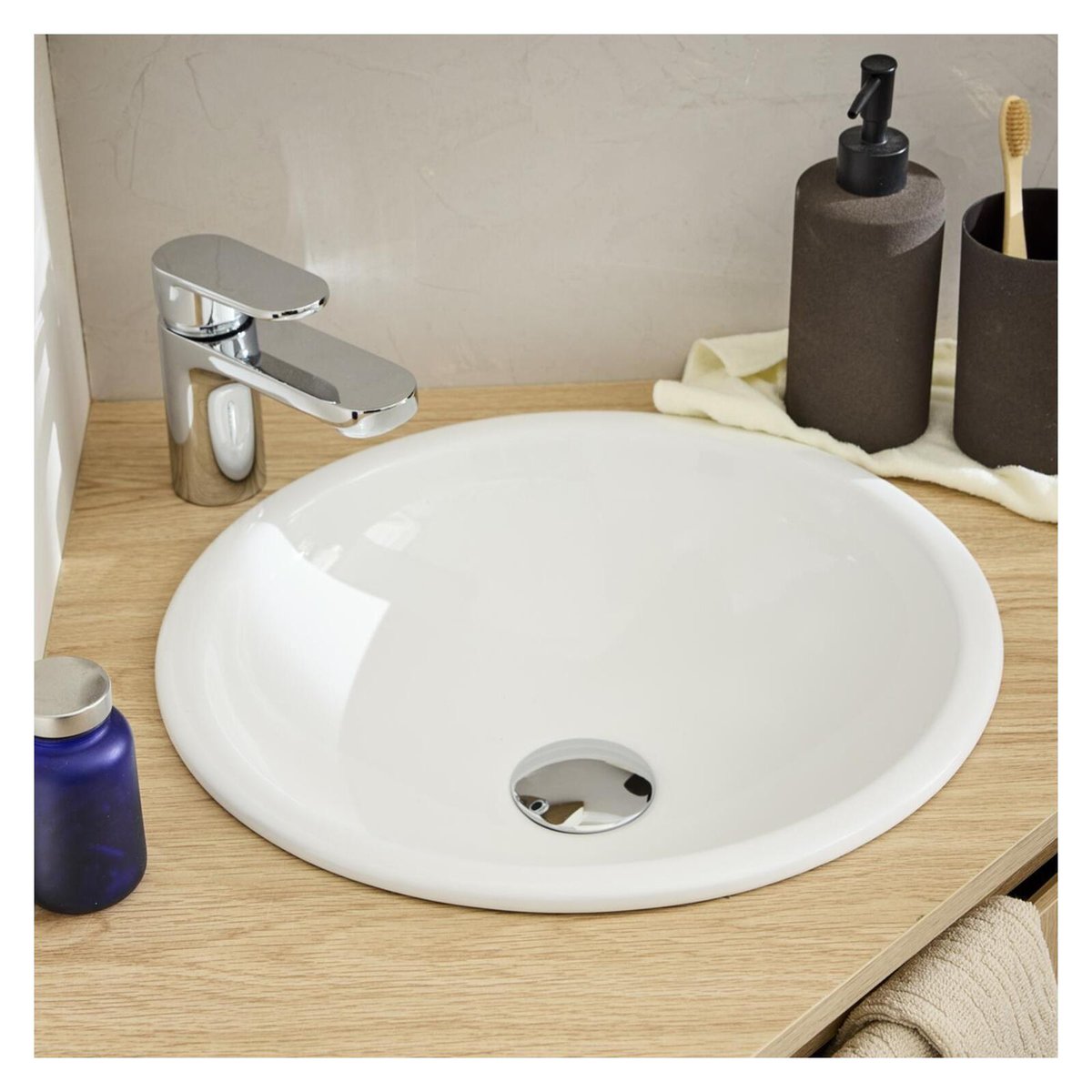 Vasque à encastrer ronde en céramique blanche 37cm LEO blanc, MOB IN