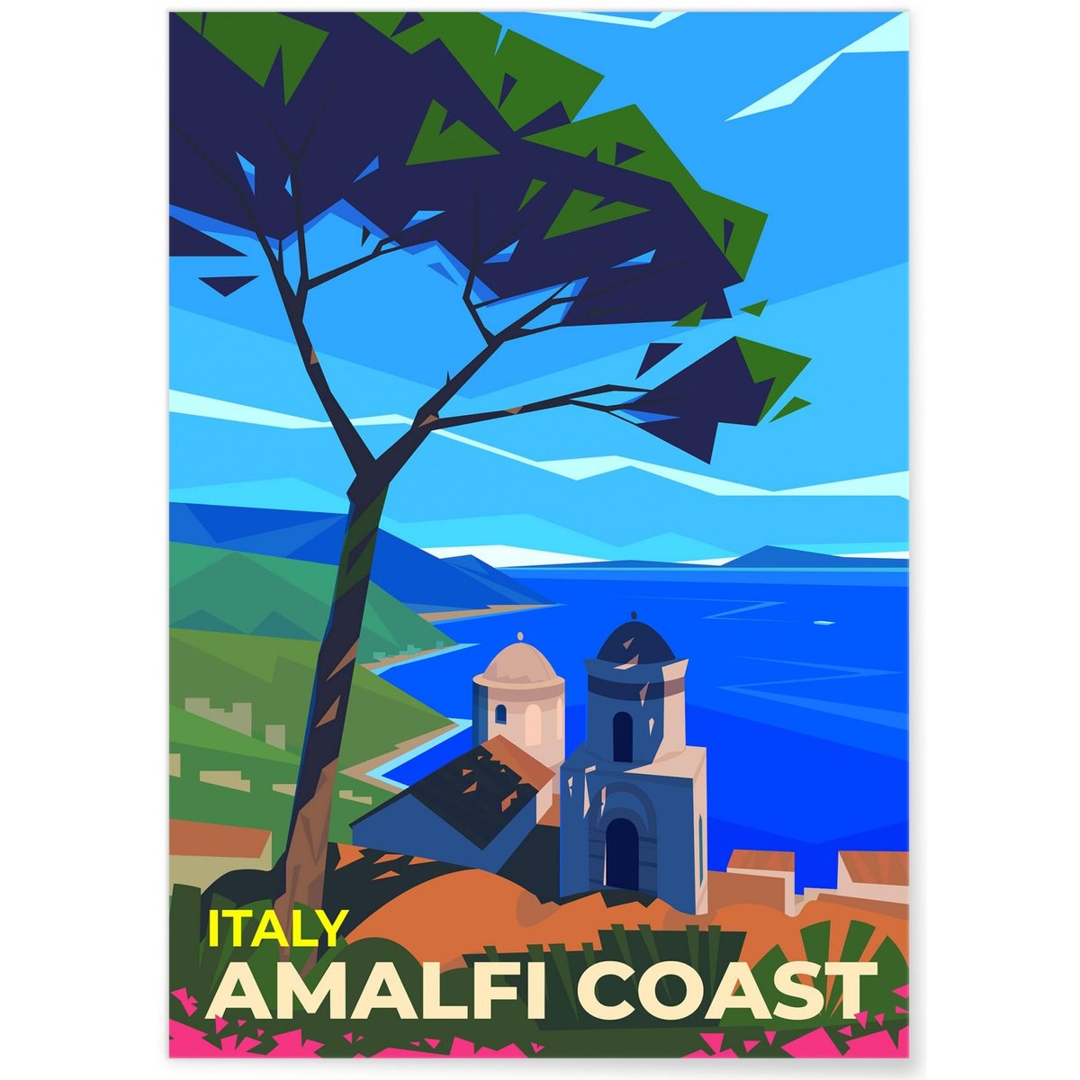 Affiche Italie - Côte Amalfitaine blanc, L'AFFICHERIE