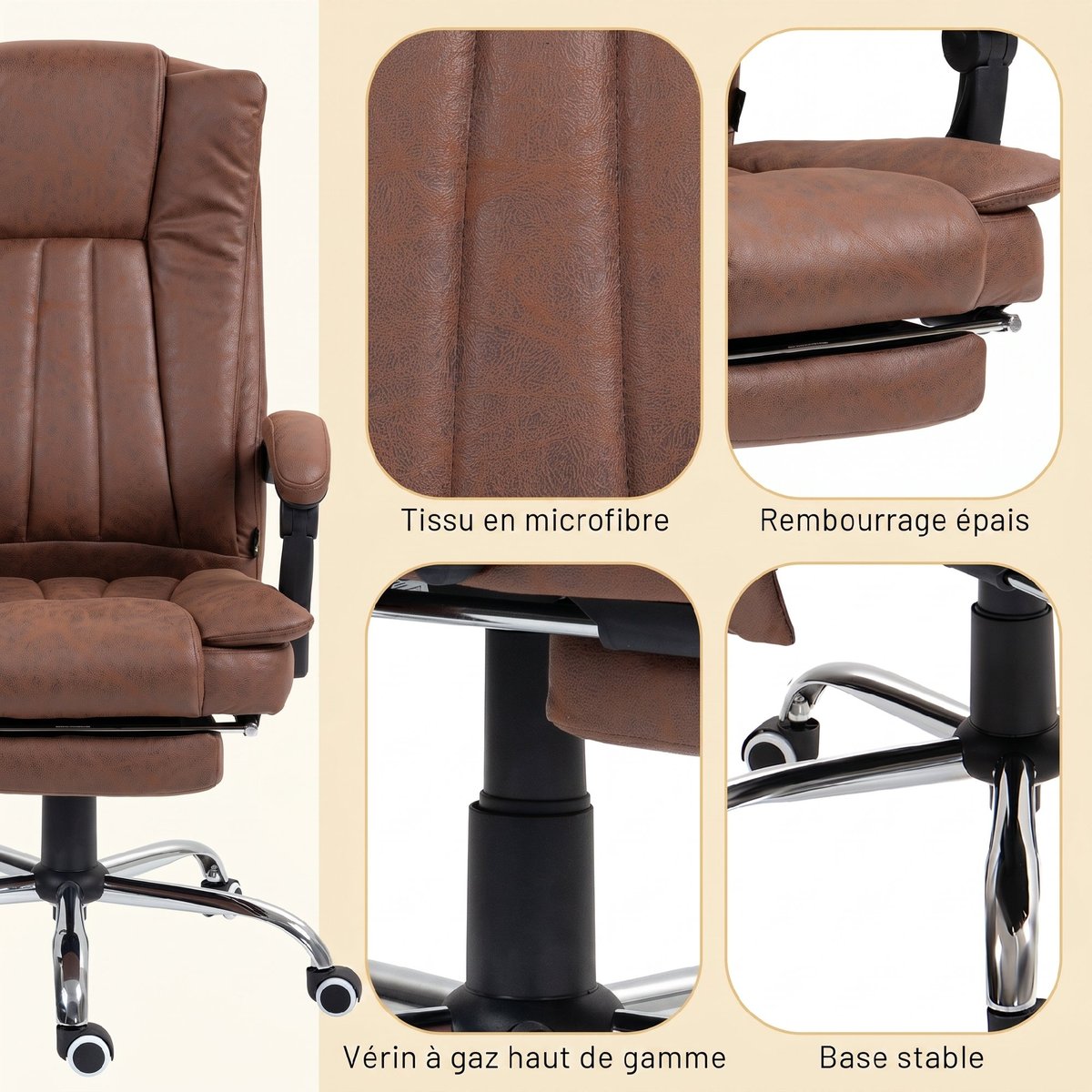 Fauteuil de bureau avec fonction massage marron, HOMCOM