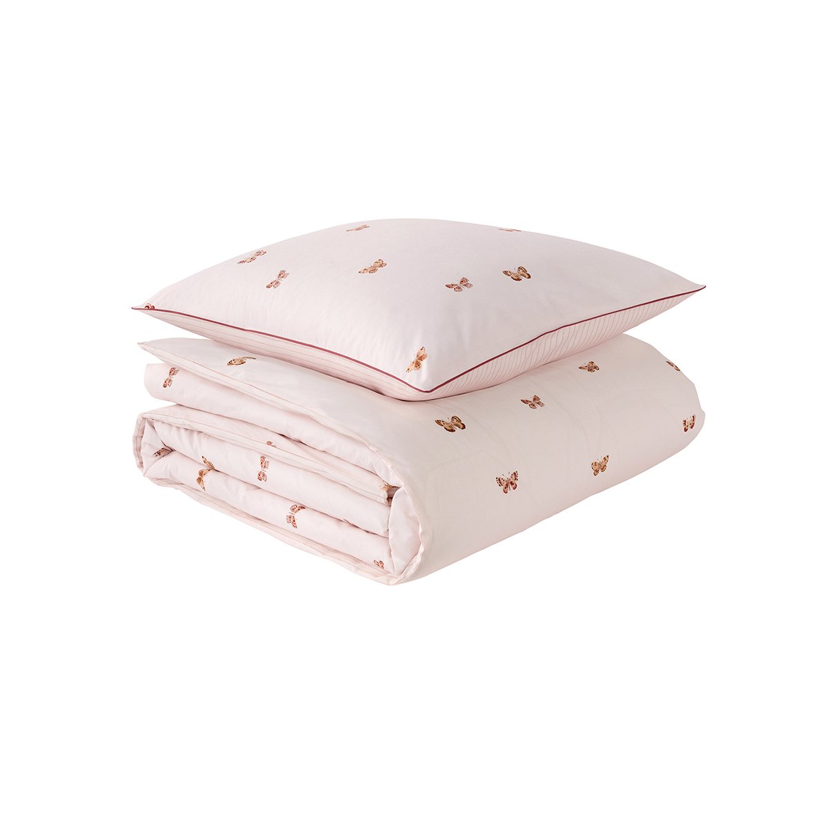 Parure de lit imprimée en percale de coton, taies rectangles, DÉLICATESSE rose foncé, ESSIX